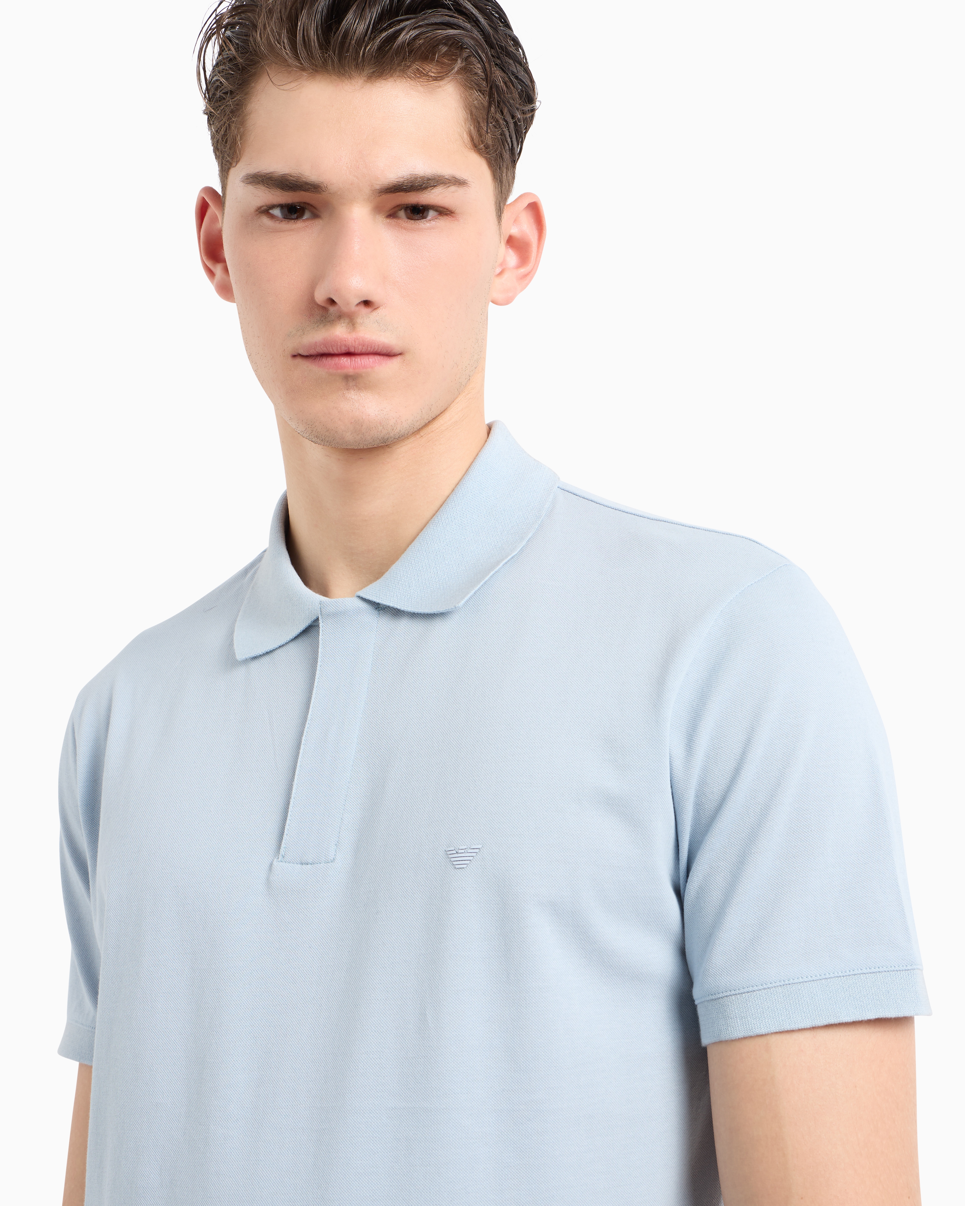 Emporio Armani Mens Acqua Brand-embroidered Regular-fit Stretch-cotton-piqué Polo Shirt In Hellblau