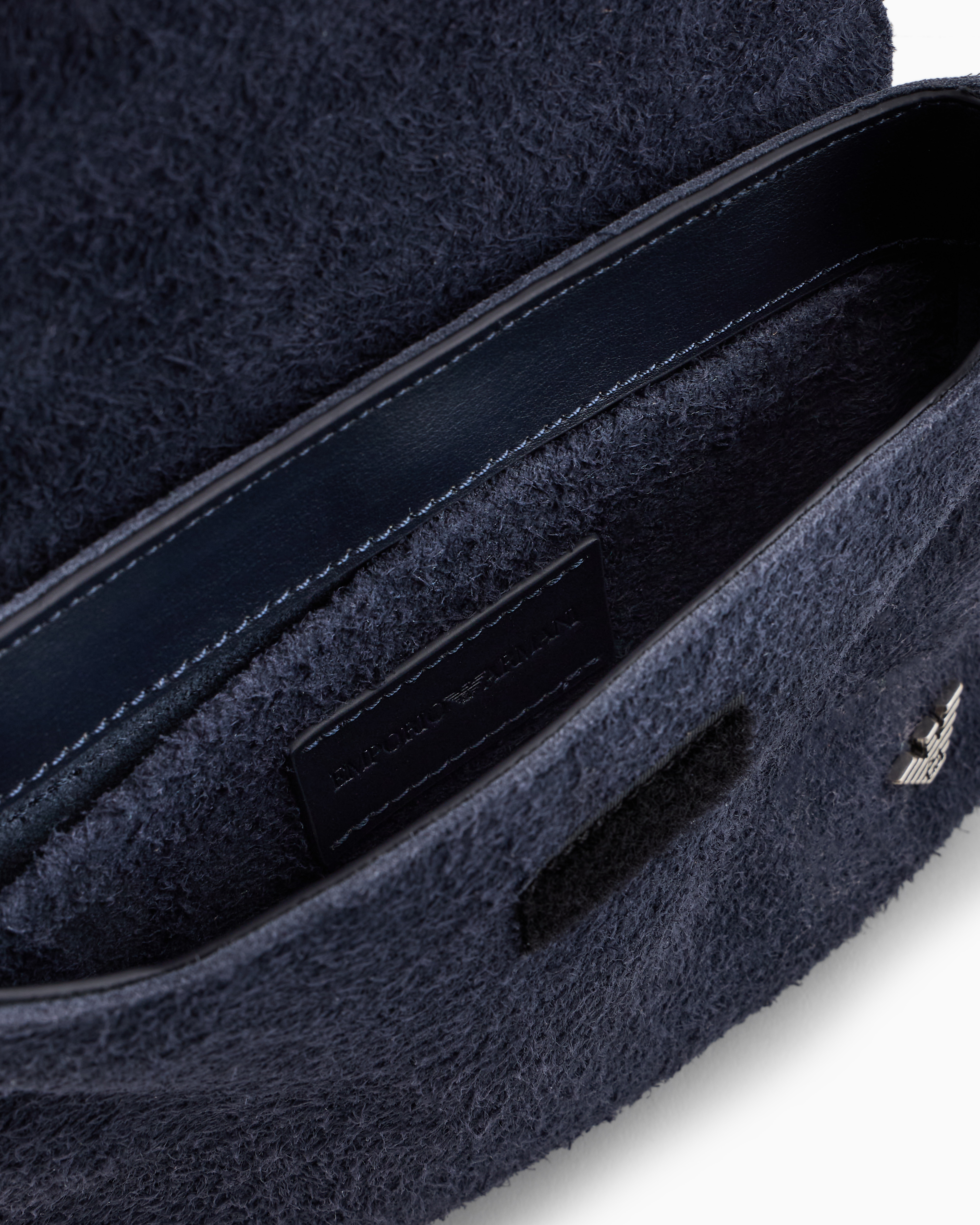 Emporio Armani Asv Suede Tech Case With Shoulder Strap From The Peace Capsule Collection In Navy Blue