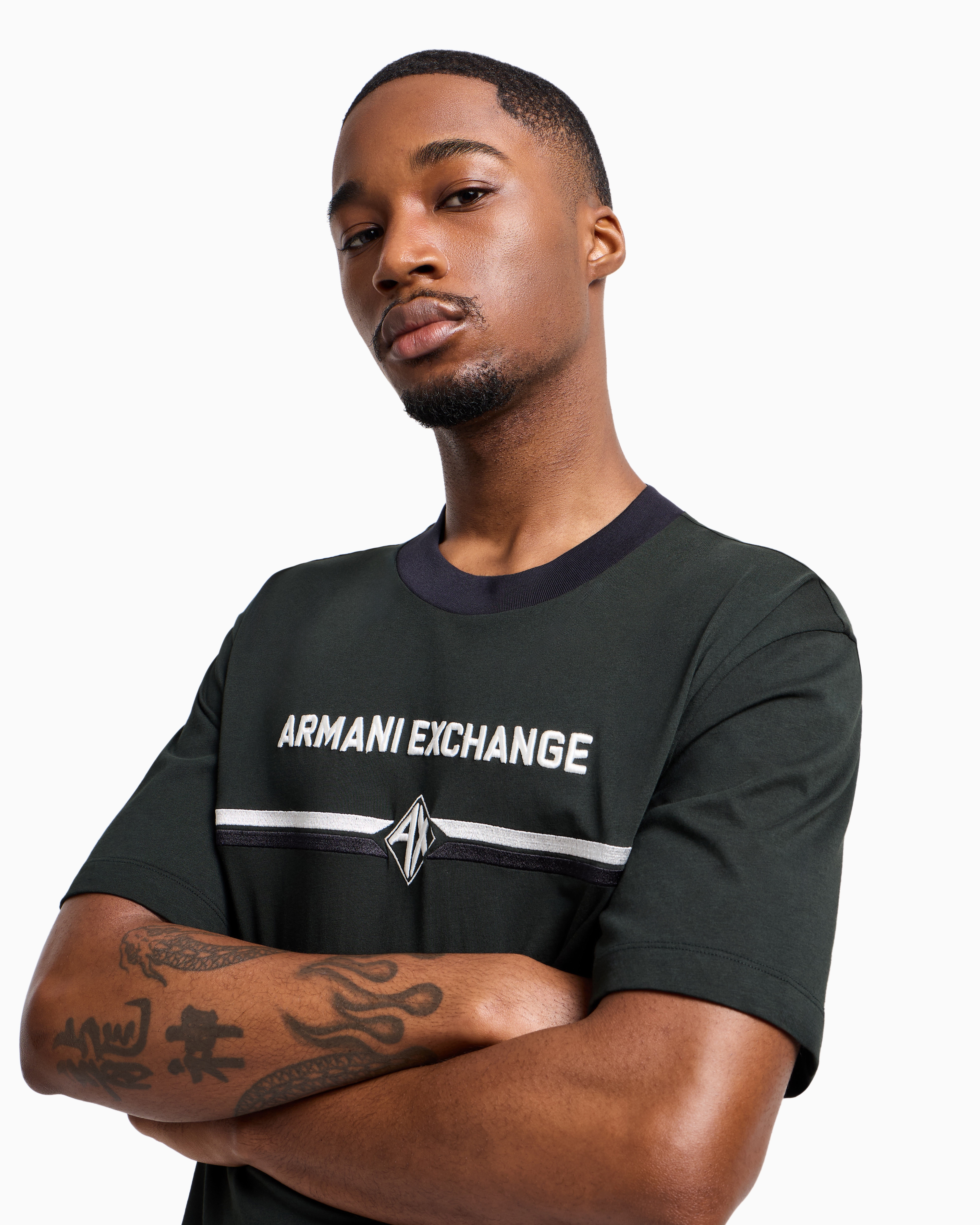 Armani Exchange Regular Fit T-shirt With Logo Print In Green