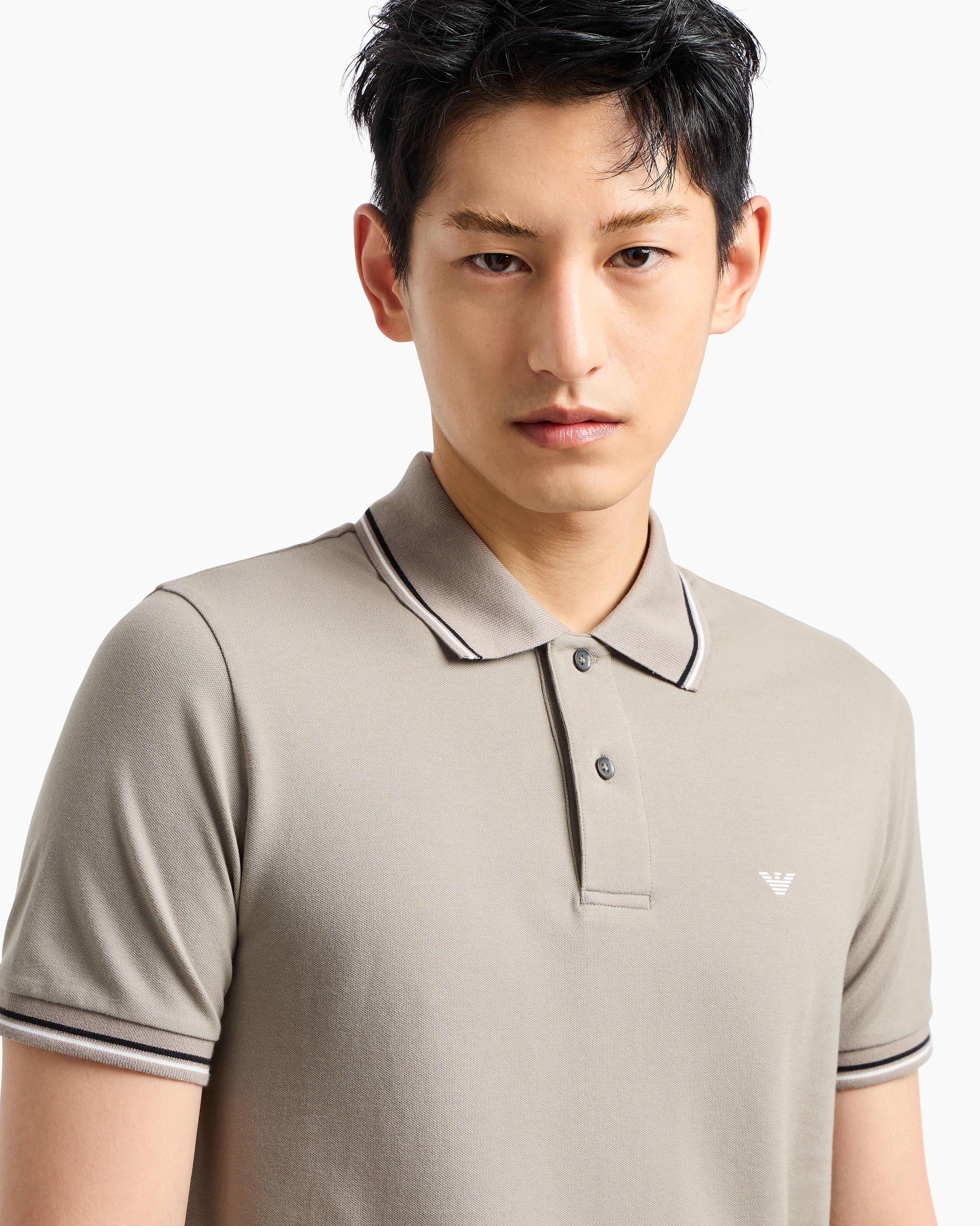 Emporio Armani Logo Cotton Polo Shirt In Beige