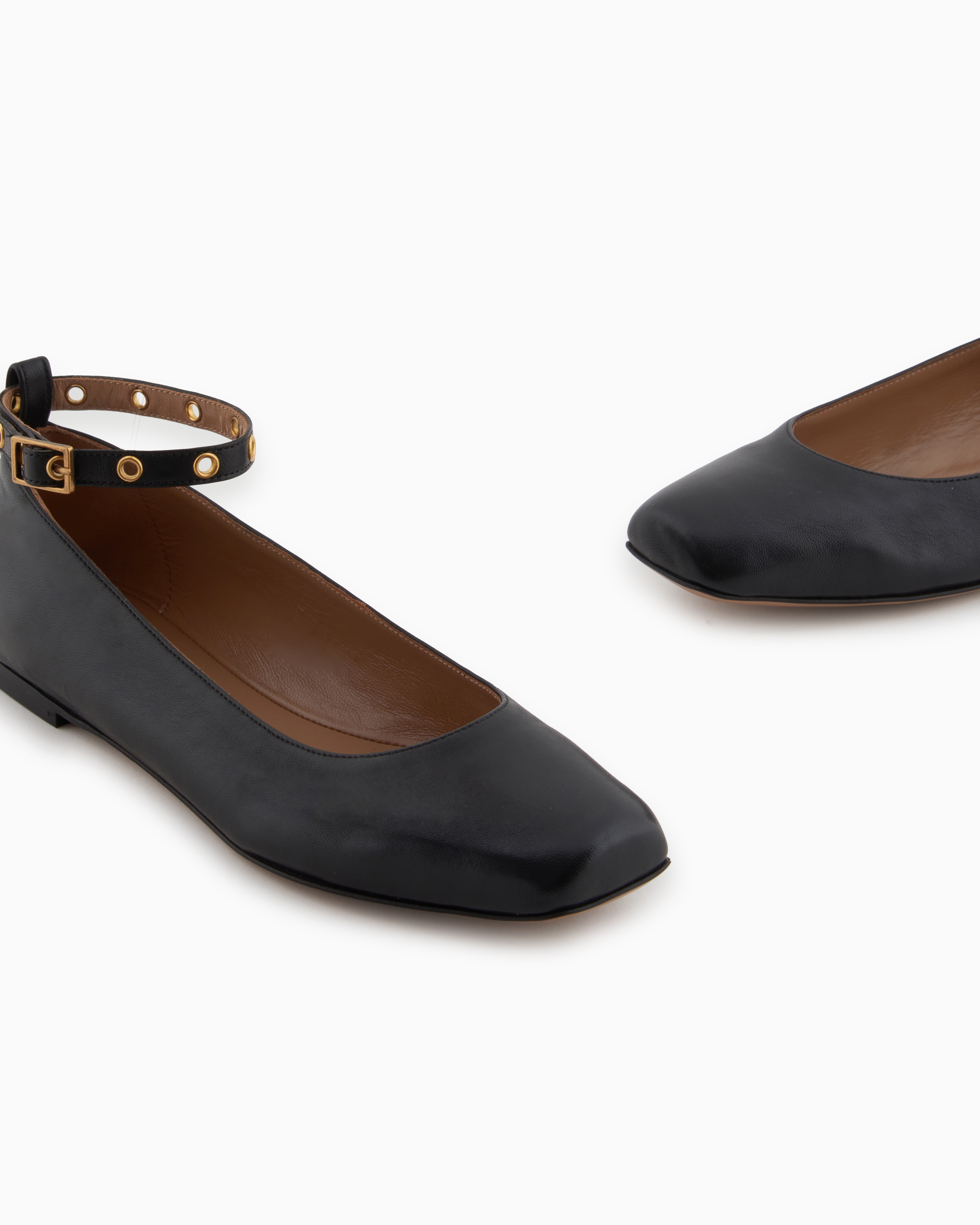 Emporio Armani Nappa-leather Square-toed Ballerinas With Strap In Schwarz