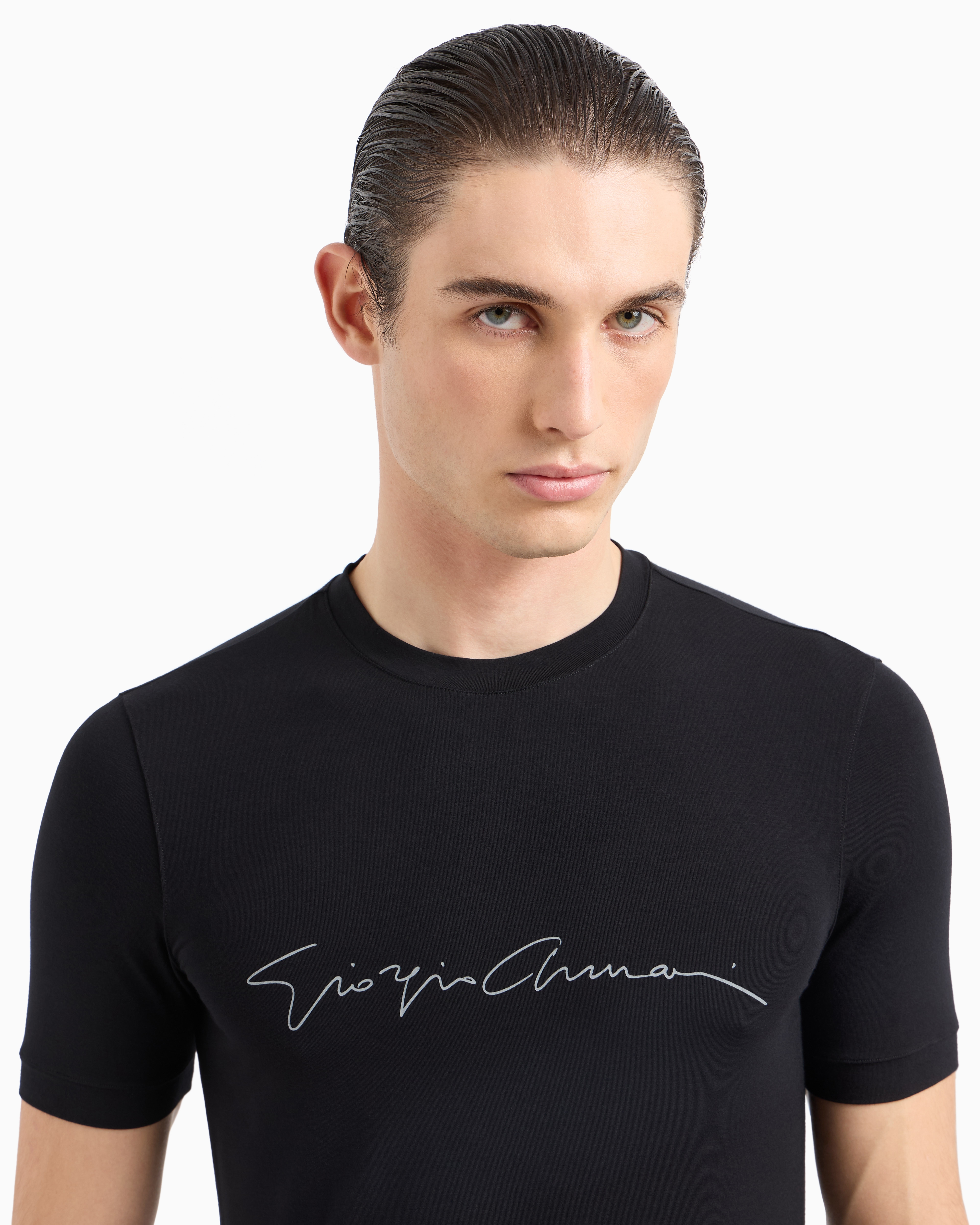 Stretch-viscose T-shirt with signature logo | Giorgio Armani