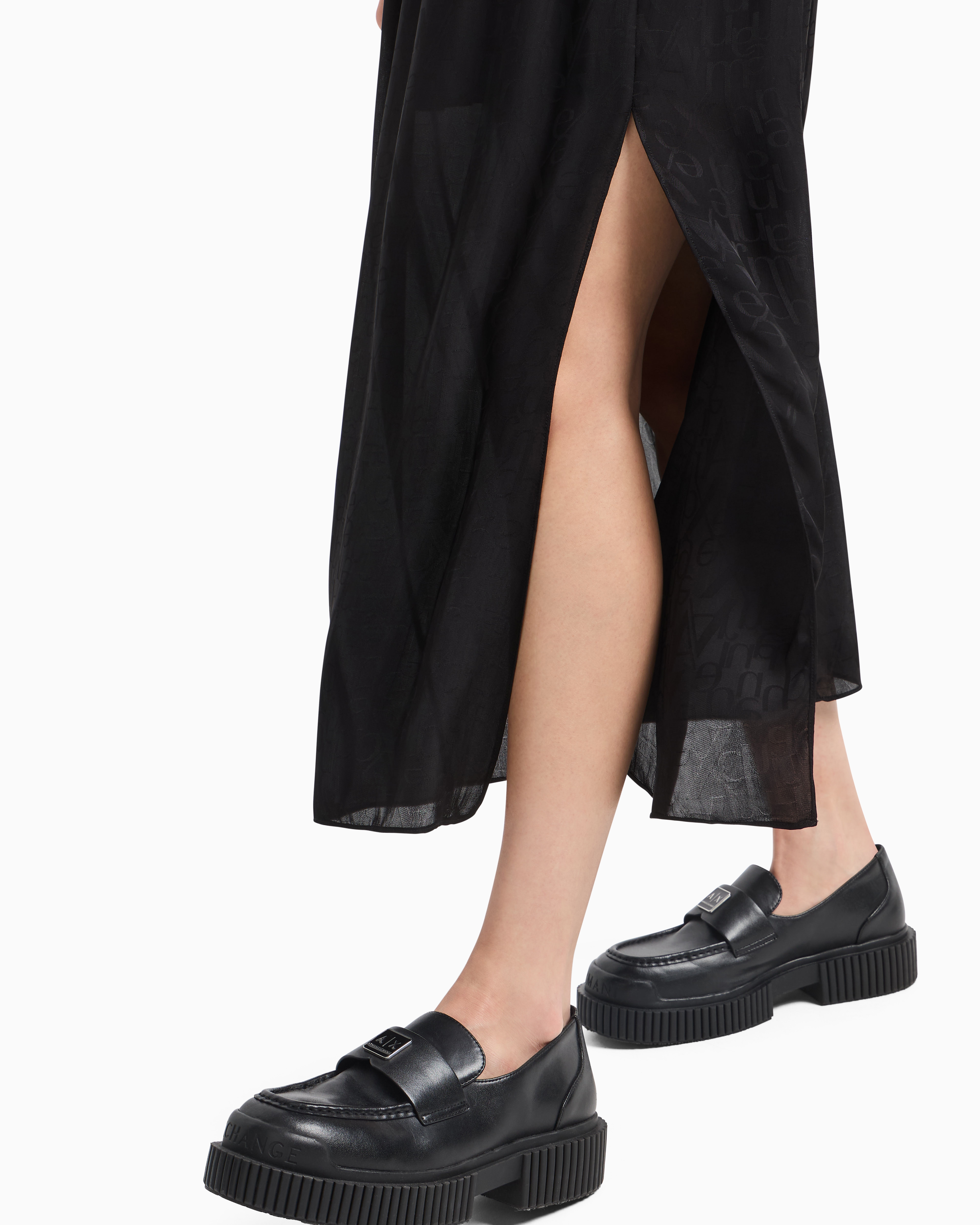 Armani Exchange - Longuette skirt in voile with slit, Woman, Black, Size: 4