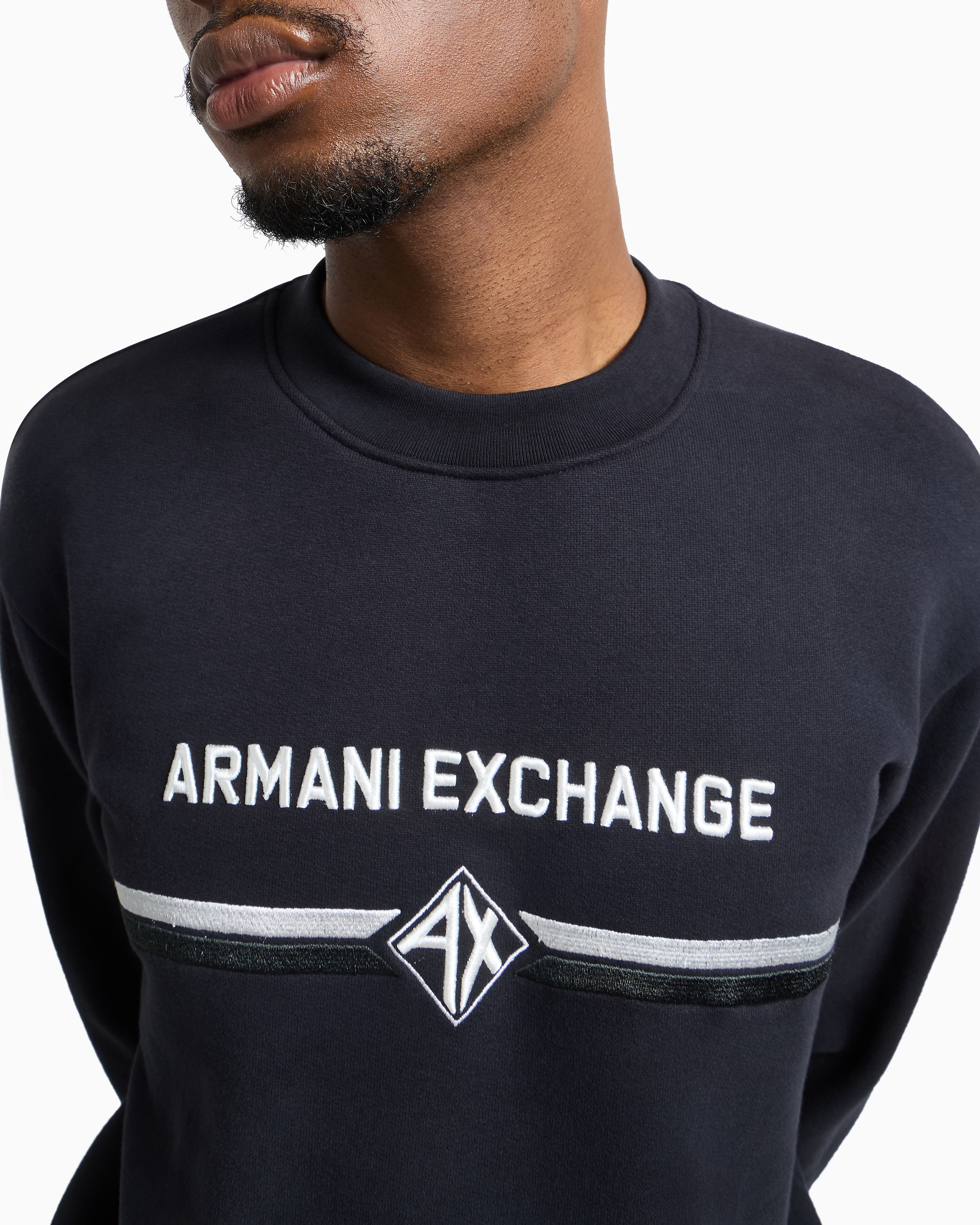 Armani Exchange Crewneck Sweatshirt With Logo Print On The Chest In Navy Blue