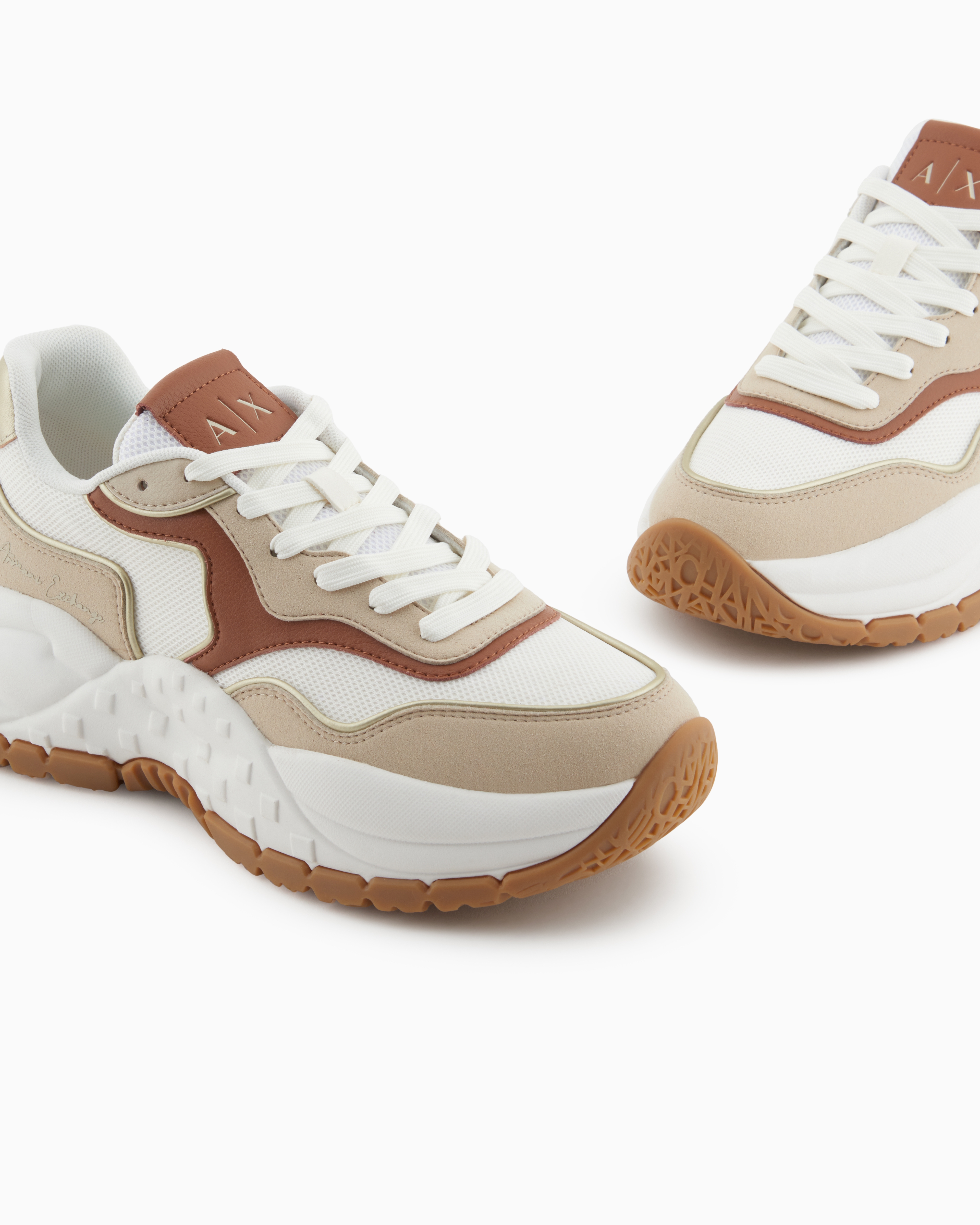 Armani Exchange - Chunky sneakers with contrasting inserts, Woman, Beige, Size: