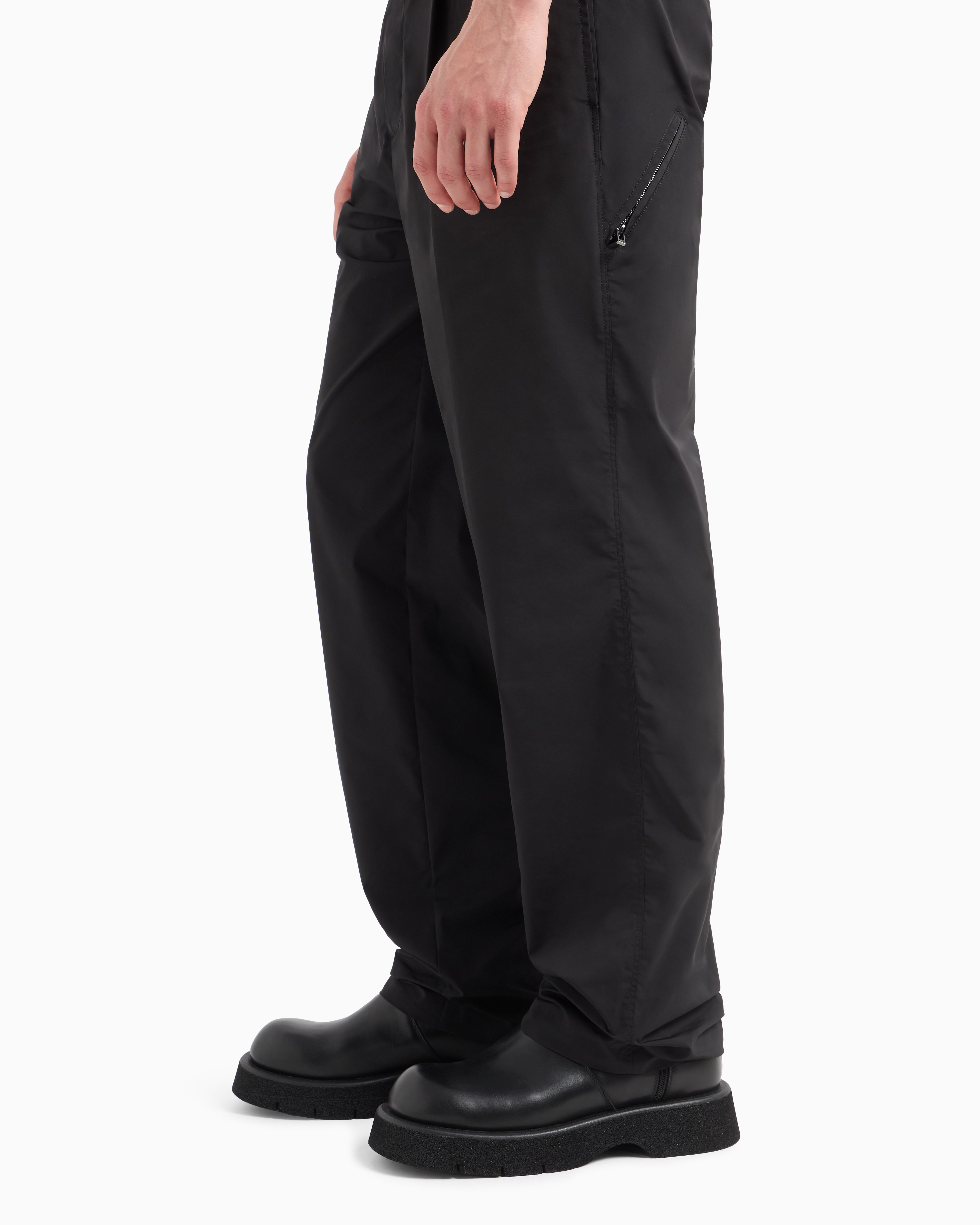 Emporio Armani Technical Fabric Trousers With Zip Pocket In Black