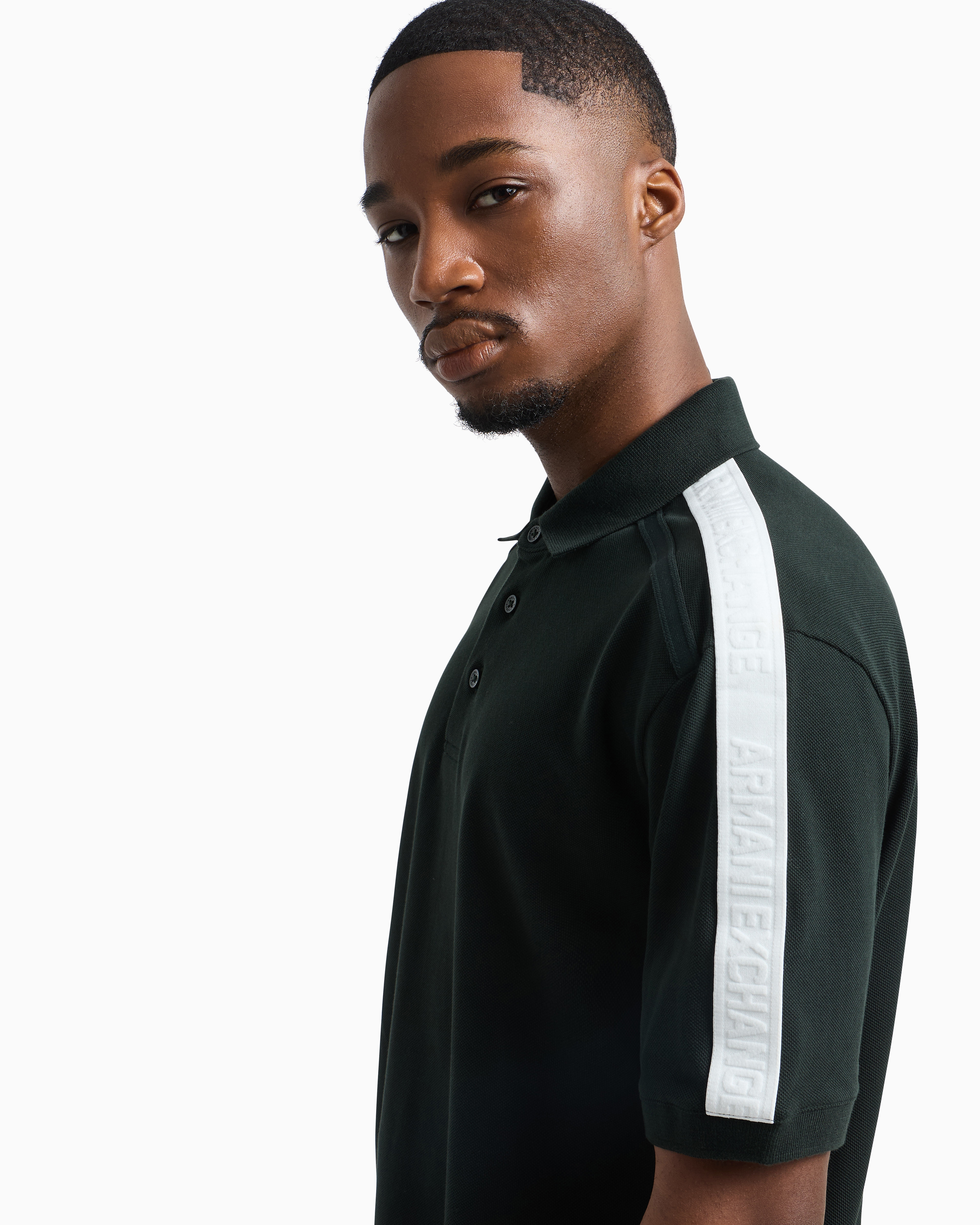 Armani Exchange Regular Fit Piquet Polo With Shoulder Bands In Green
