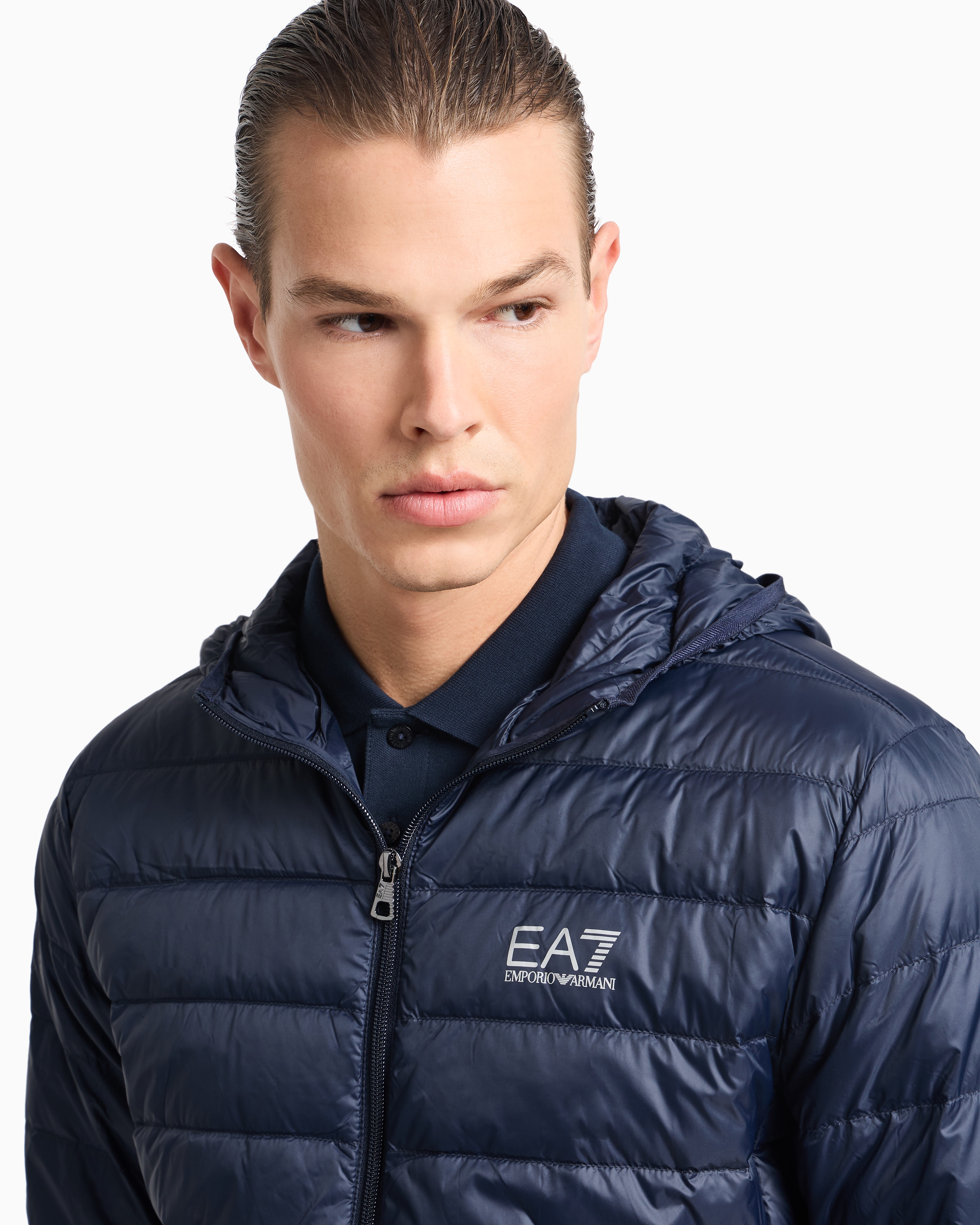 Ea7 Emporio Armani Hooded Ultra-light Down Jacket In Blue
