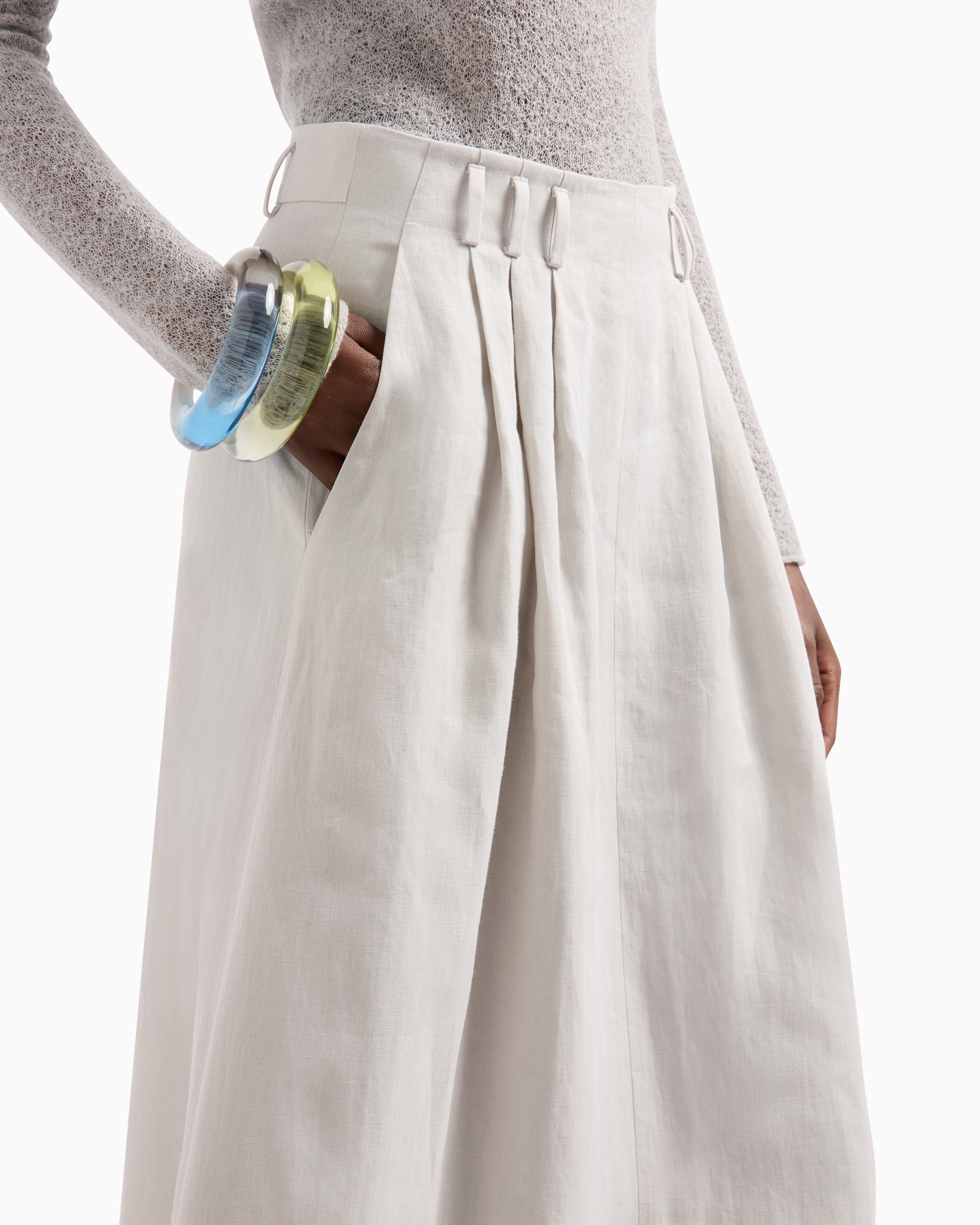 Giorgio Armani Long Linen Skirt With Pleats In White