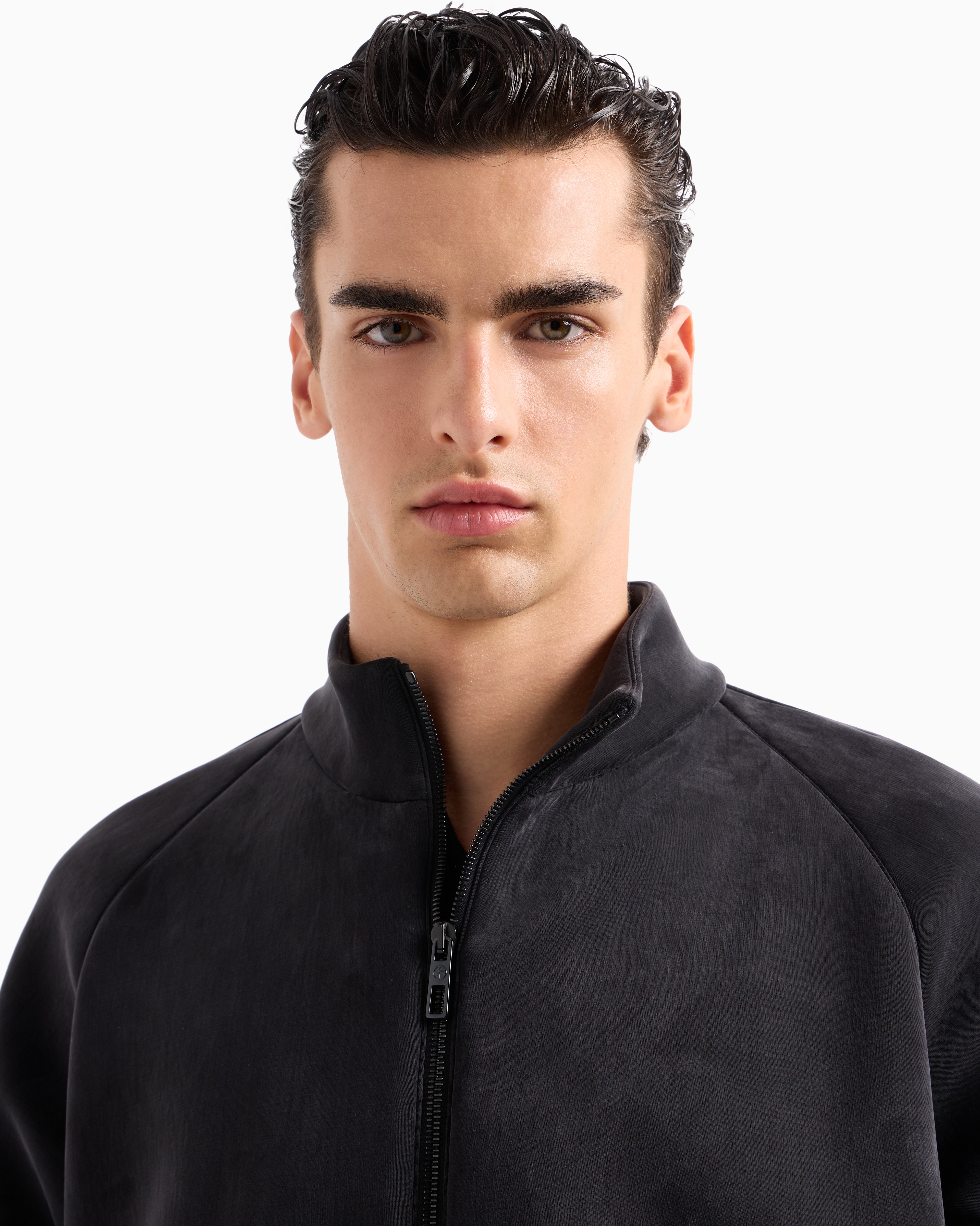 Giorgio Armani Stretch Cotton And Cupro Blouson In Black