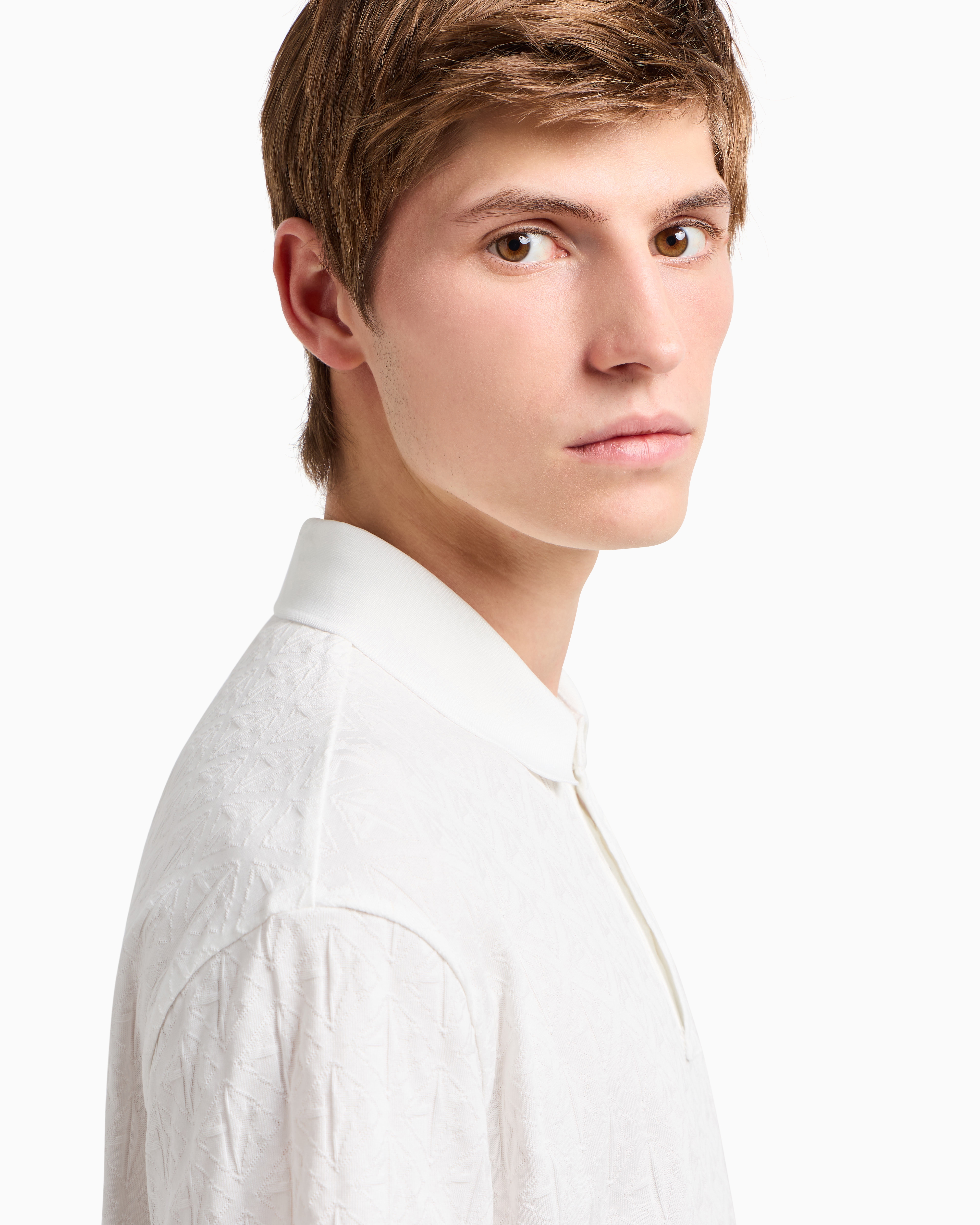 Armani Exchange Regular Fit Polo Shirt With Tone-on-tone Allover Logo In White