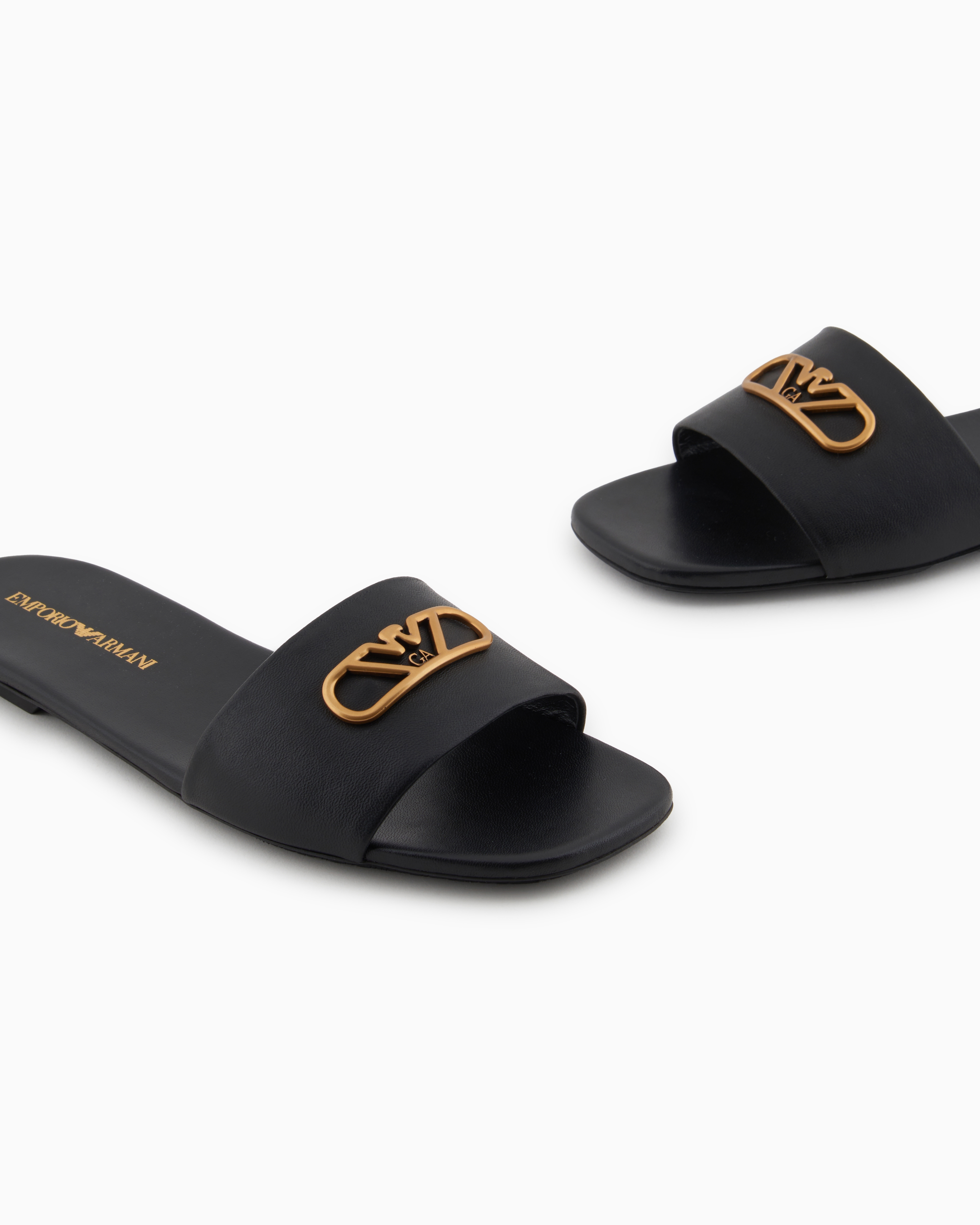 Emporio Armani Nappa-leather Sandals With Eagle Plate In Black