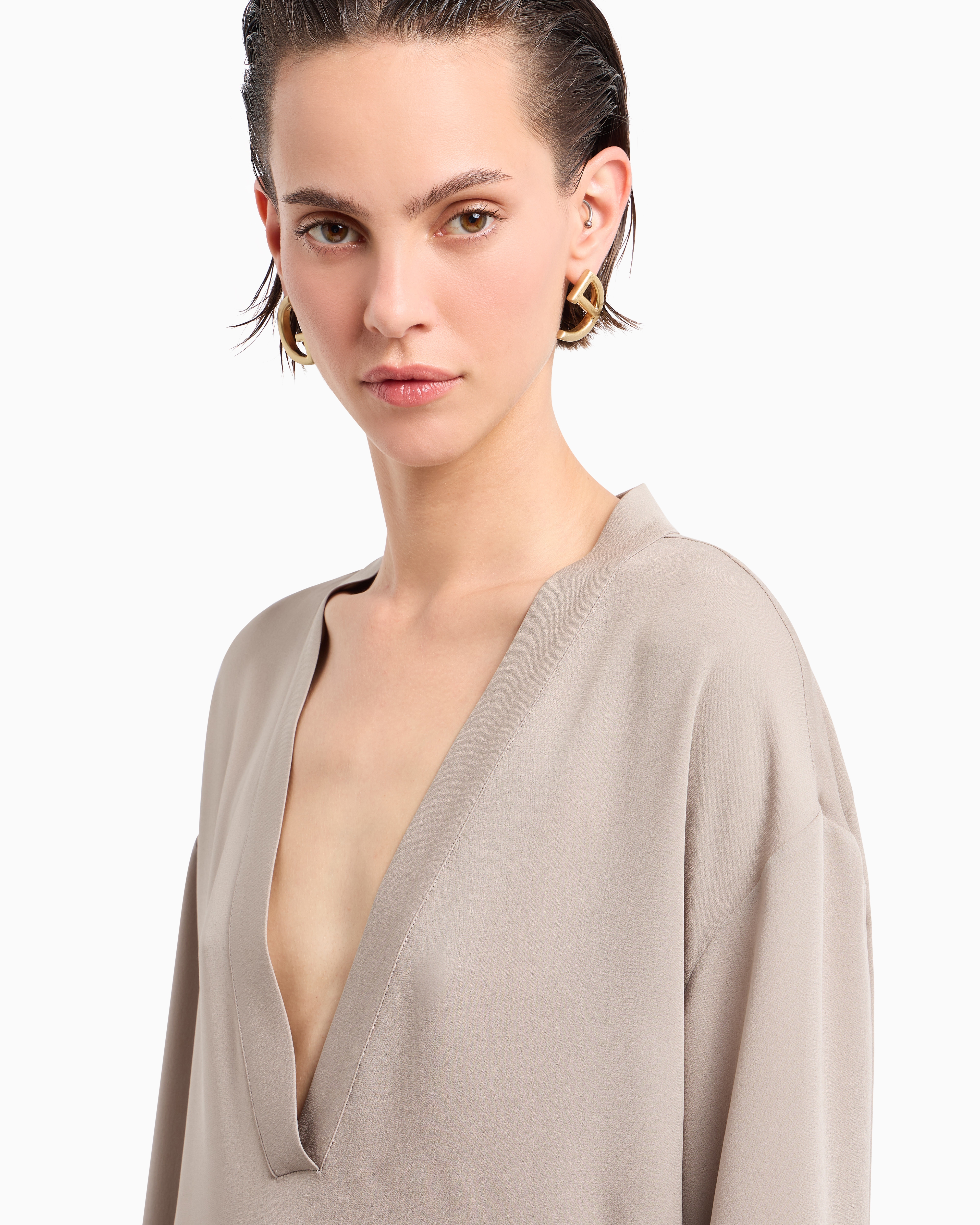 Giorgio Armani Blouse In Triple Silk Georgette In Beige