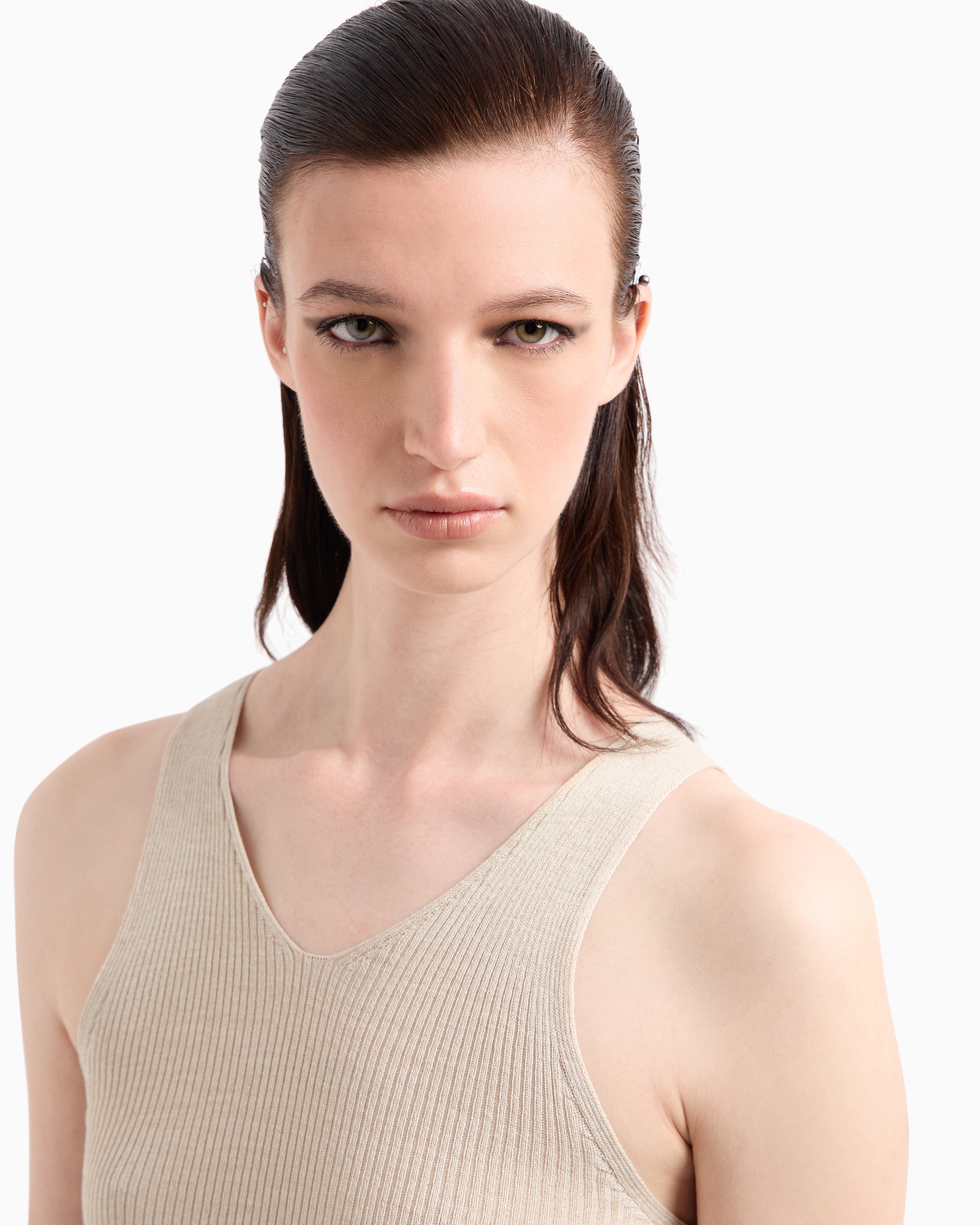 Giorgio Armani Silk Knit Top In Beige