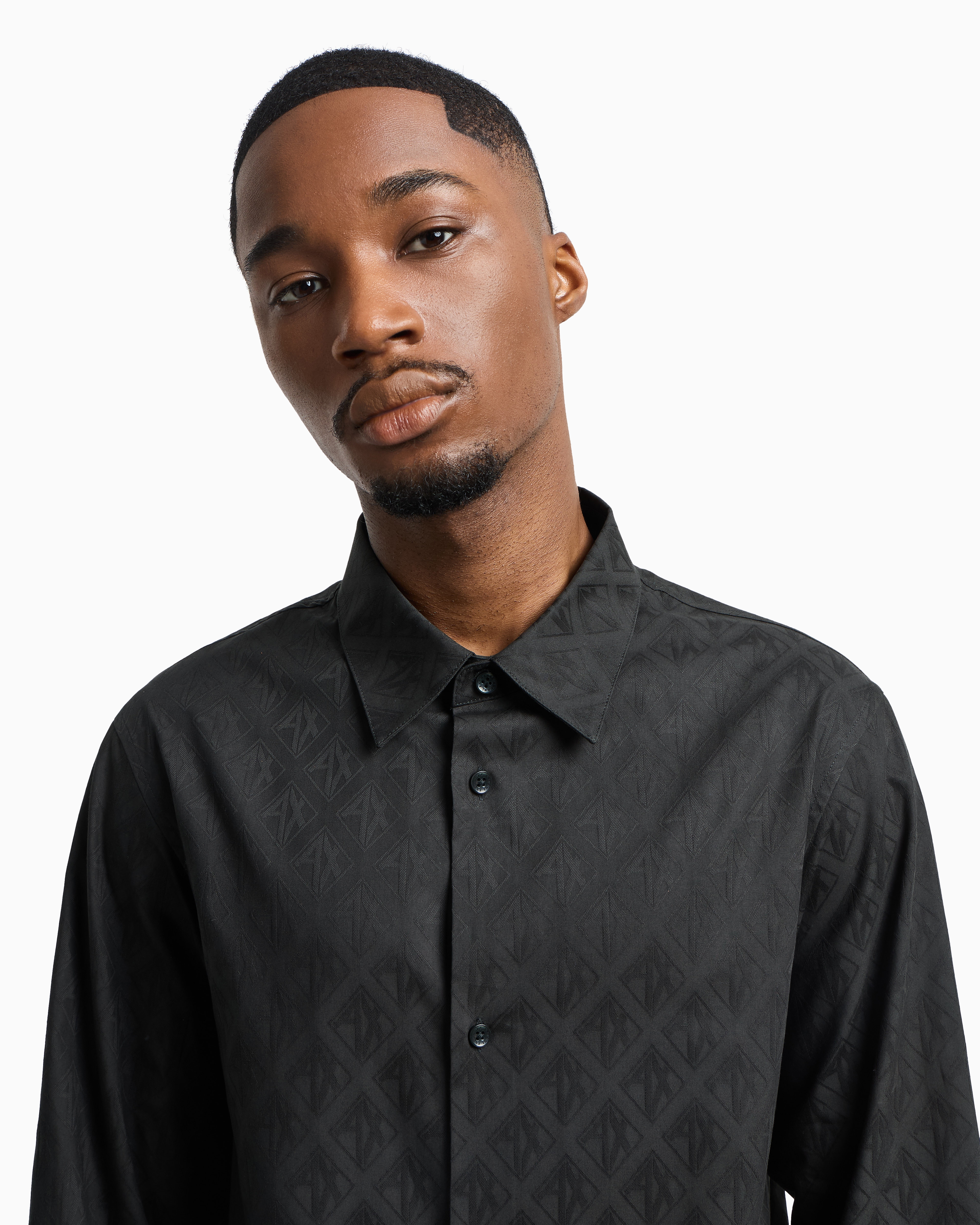 Armani Exchange - Regular fit cotton shirt with allover logo tone, Man, Green, Size: