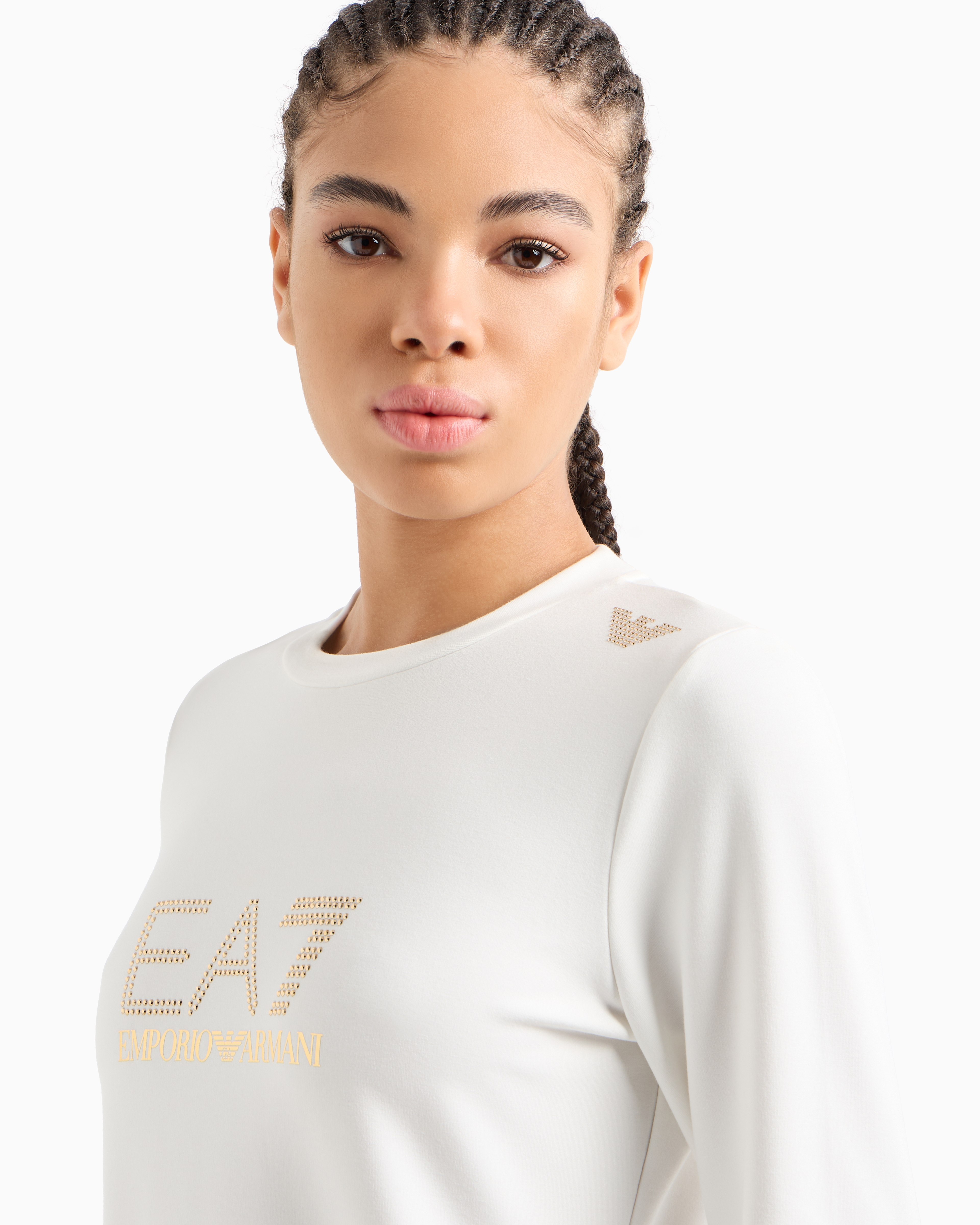 Ea7 Evolution Stretch Viscose-blend Crew-neck Sweatshirt In White