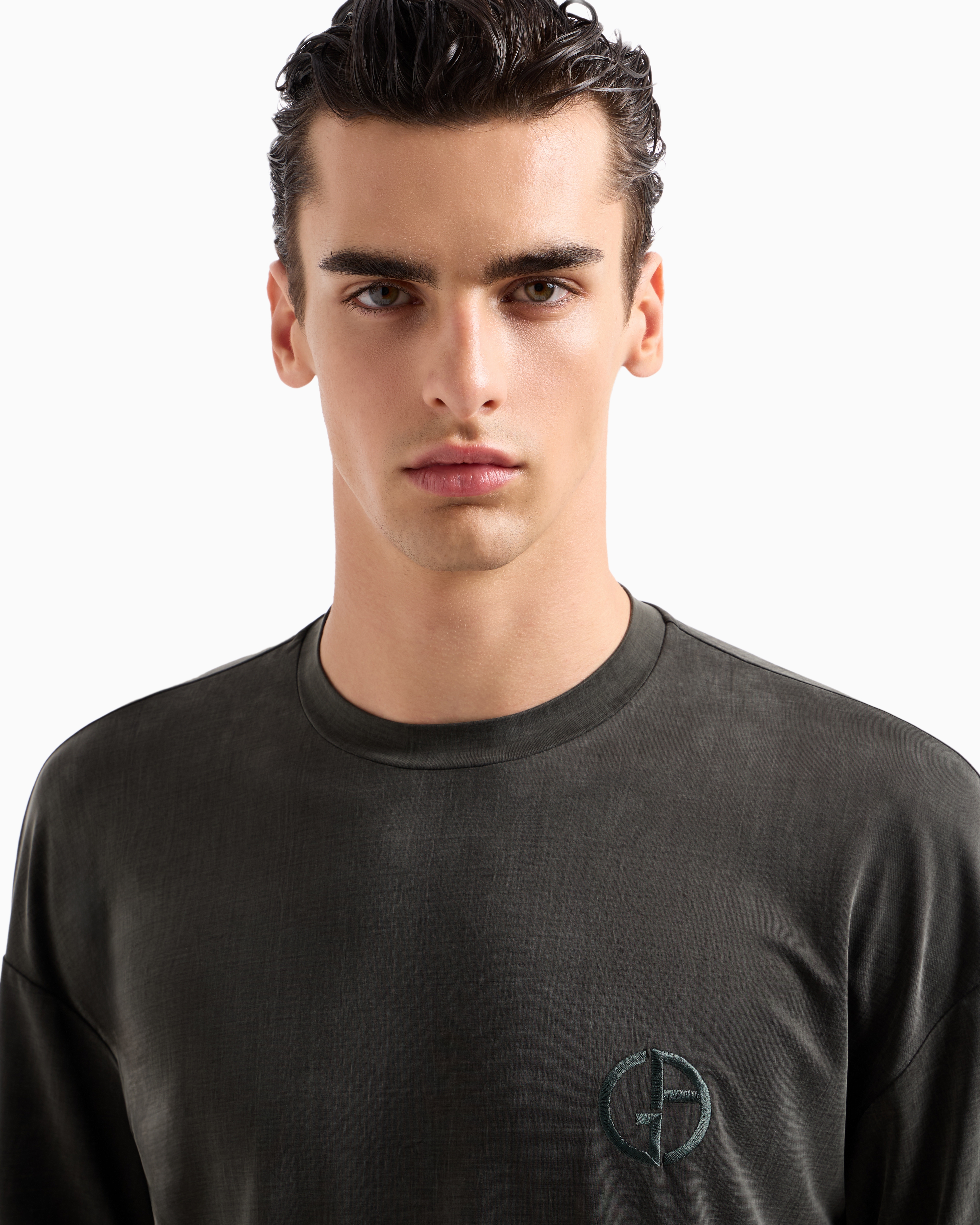 Giorgio Armani Logo-embroidered T-shirt In Green
