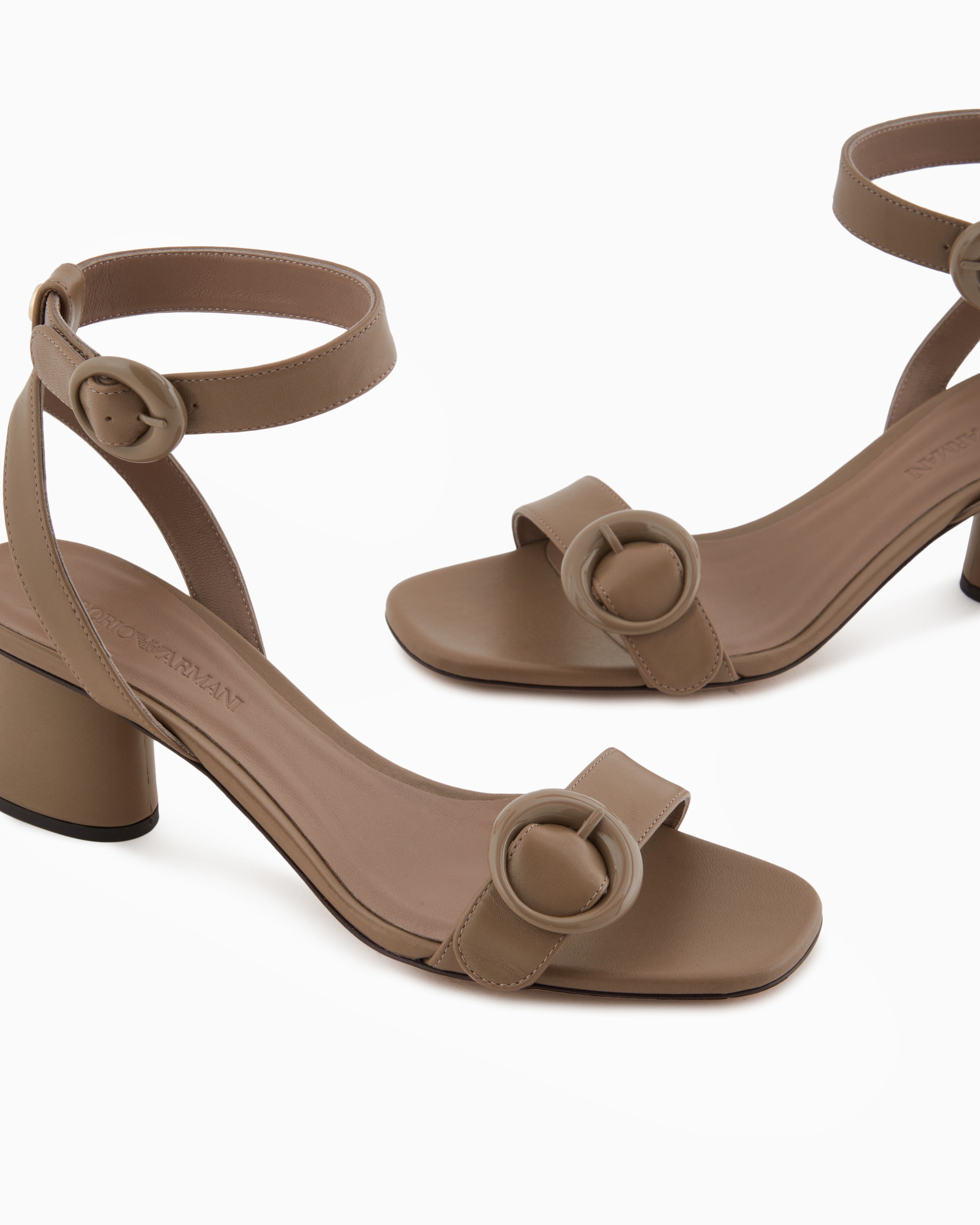 Emporio Armani Heeled Sandals With Leather Double Strap In Brown