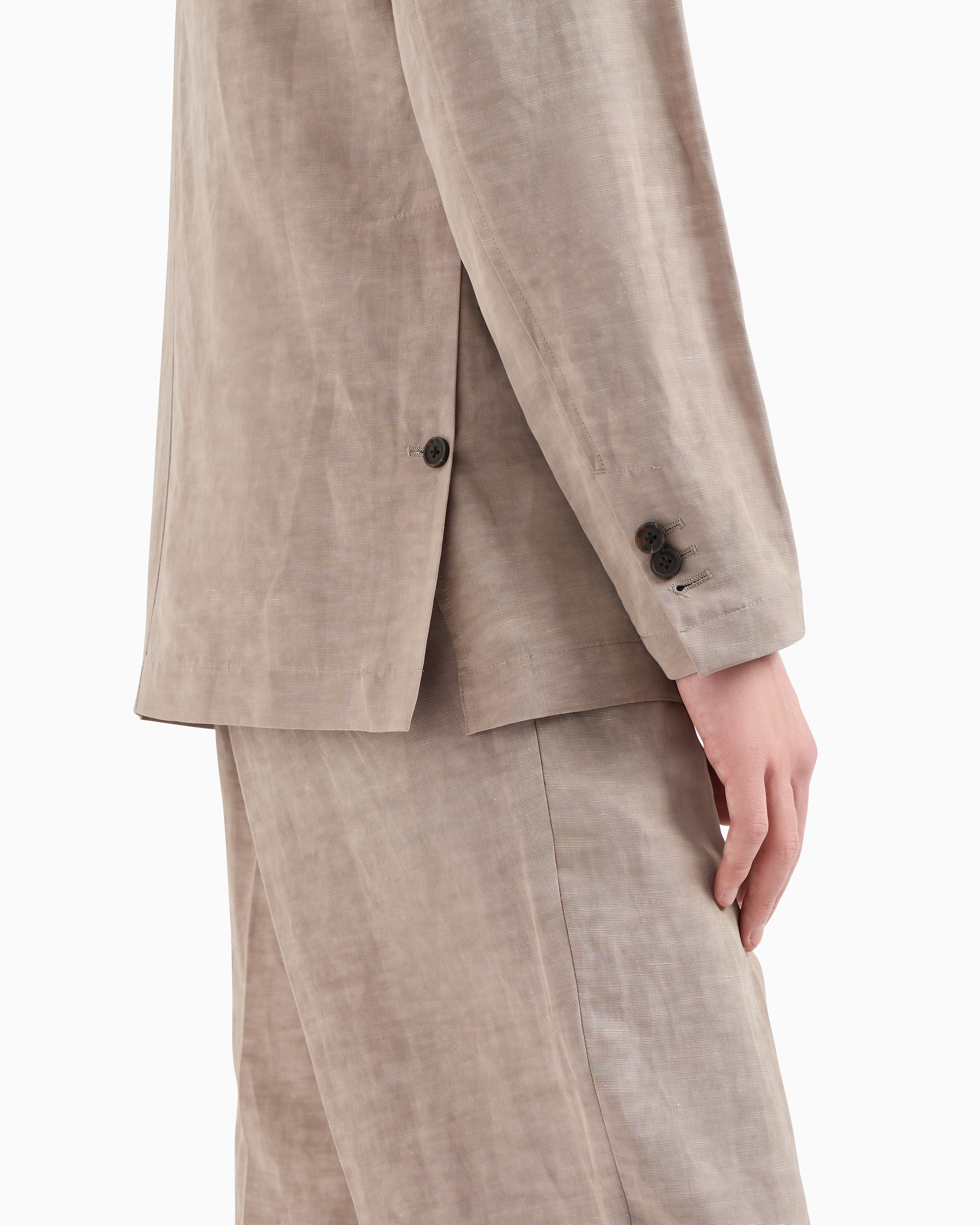Emporio Armani Single-breasted Linen-blend Blazer In Beige