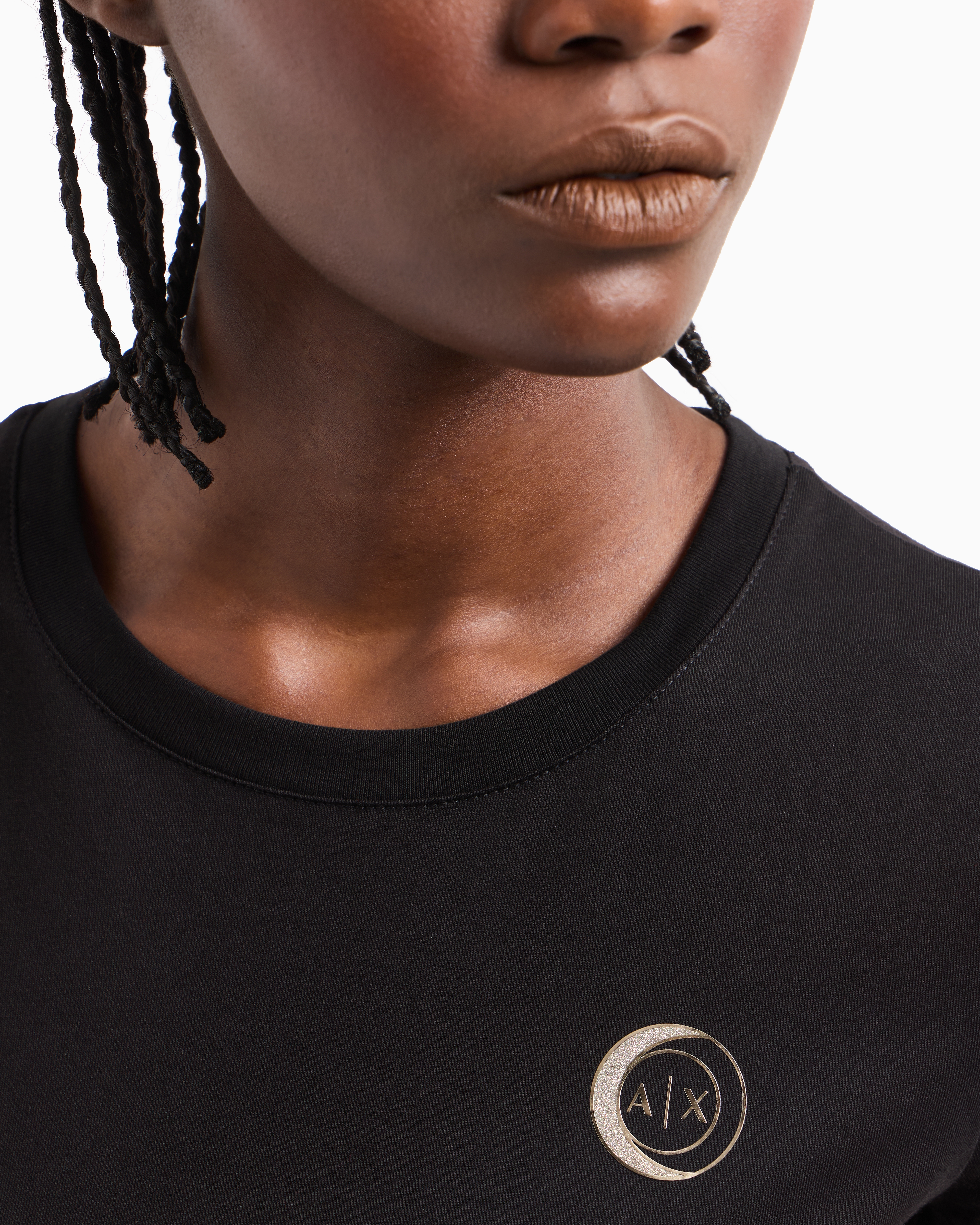 Armani Exchange - Jersey T-shirt with metal logo, Woman, Black, Size: