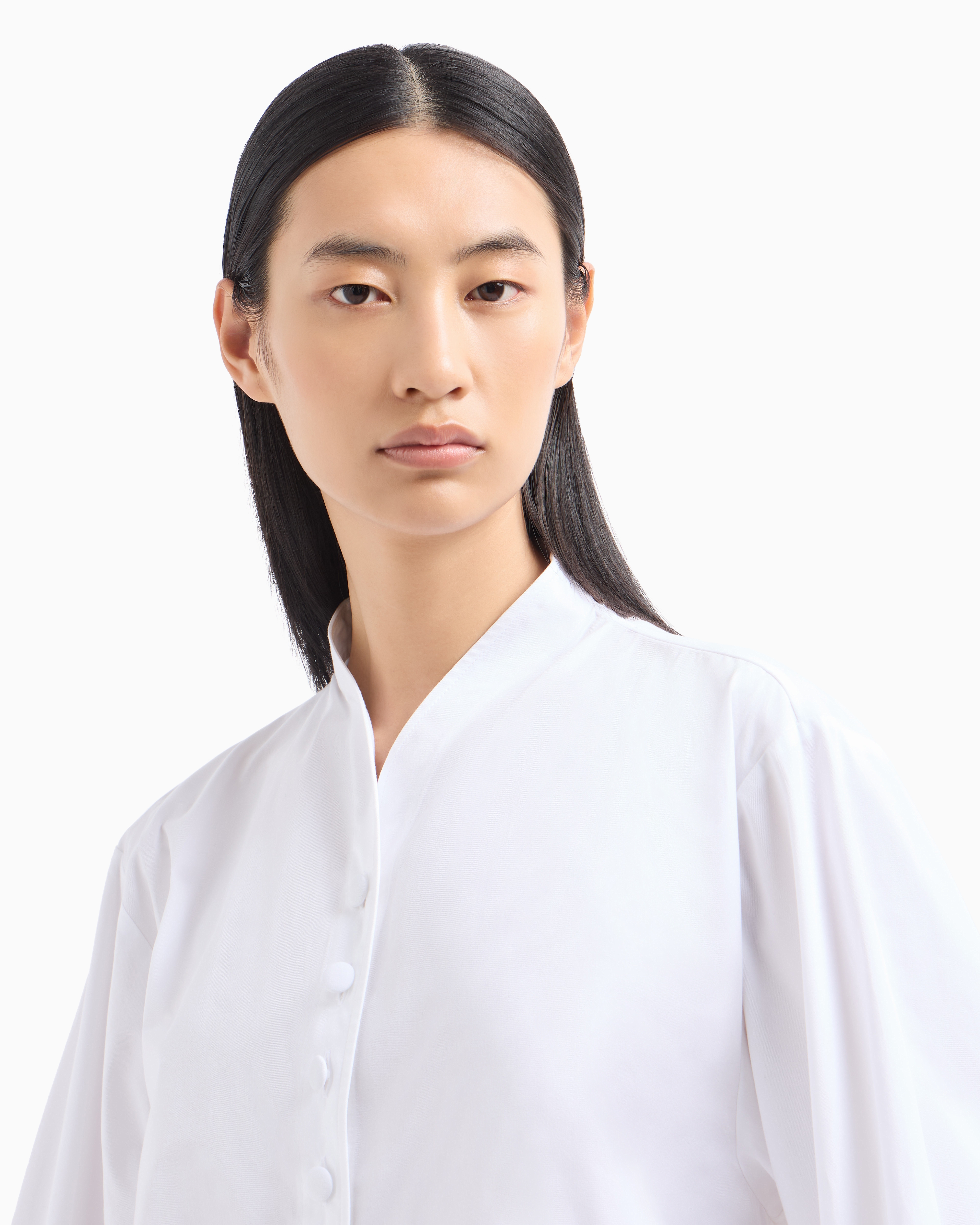 Emporio Armani Brushed Cotton Shirt With Shaped Hem In White