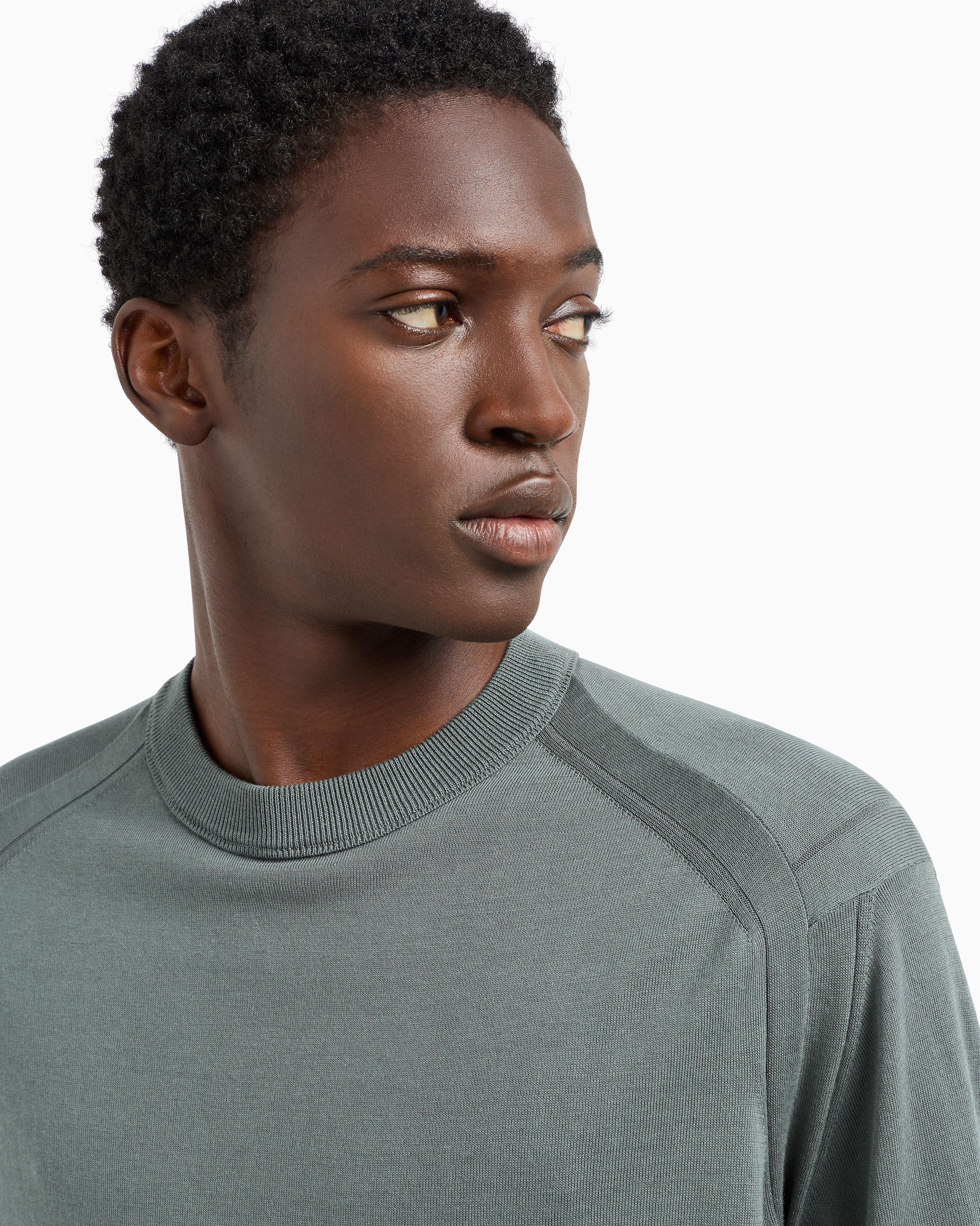 Emporio Armani Asv Lyocell-blend Plain-knit Jumper In Green