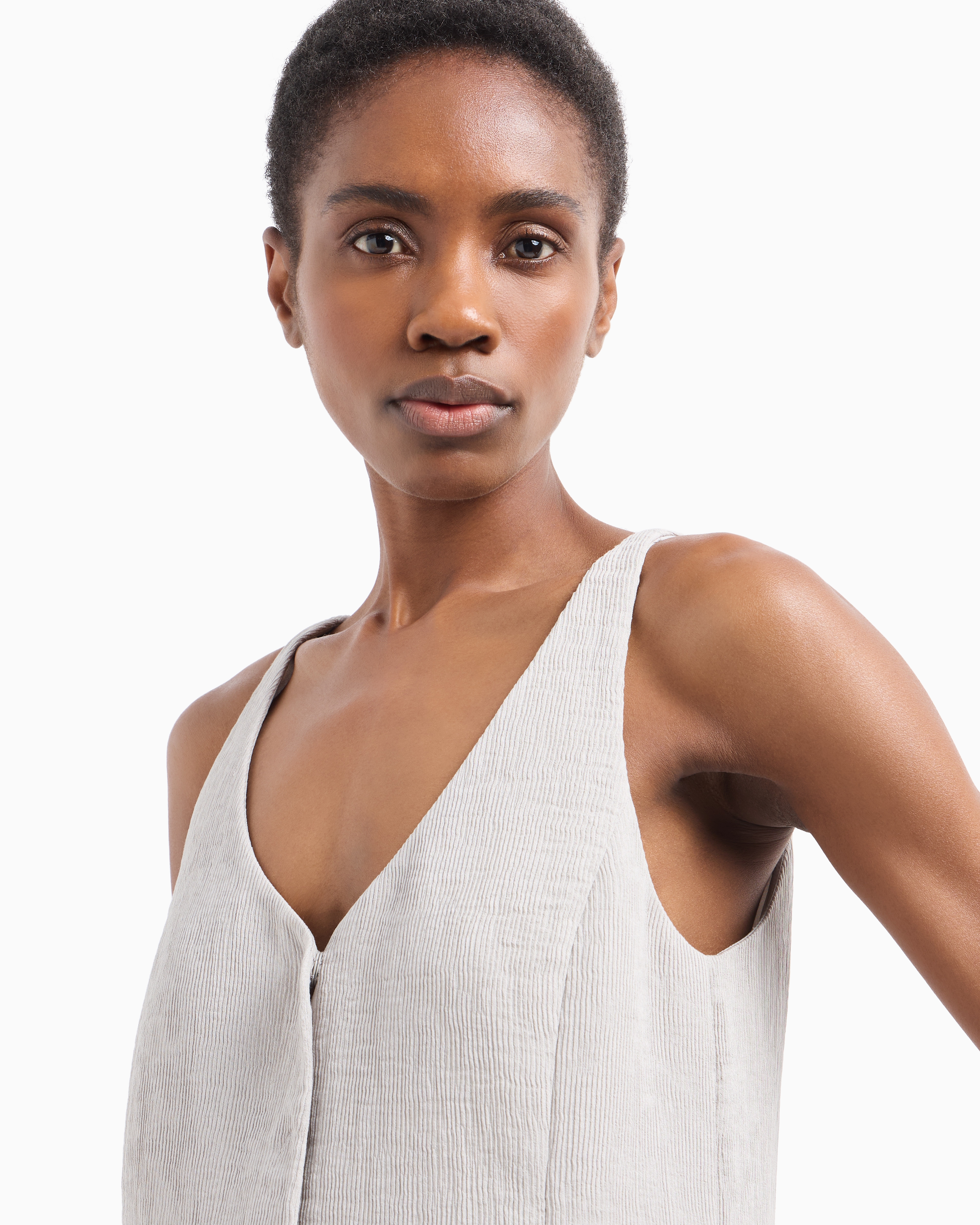 Emporio Armani Fluid Canneté V-neck Waistcoat In Grey