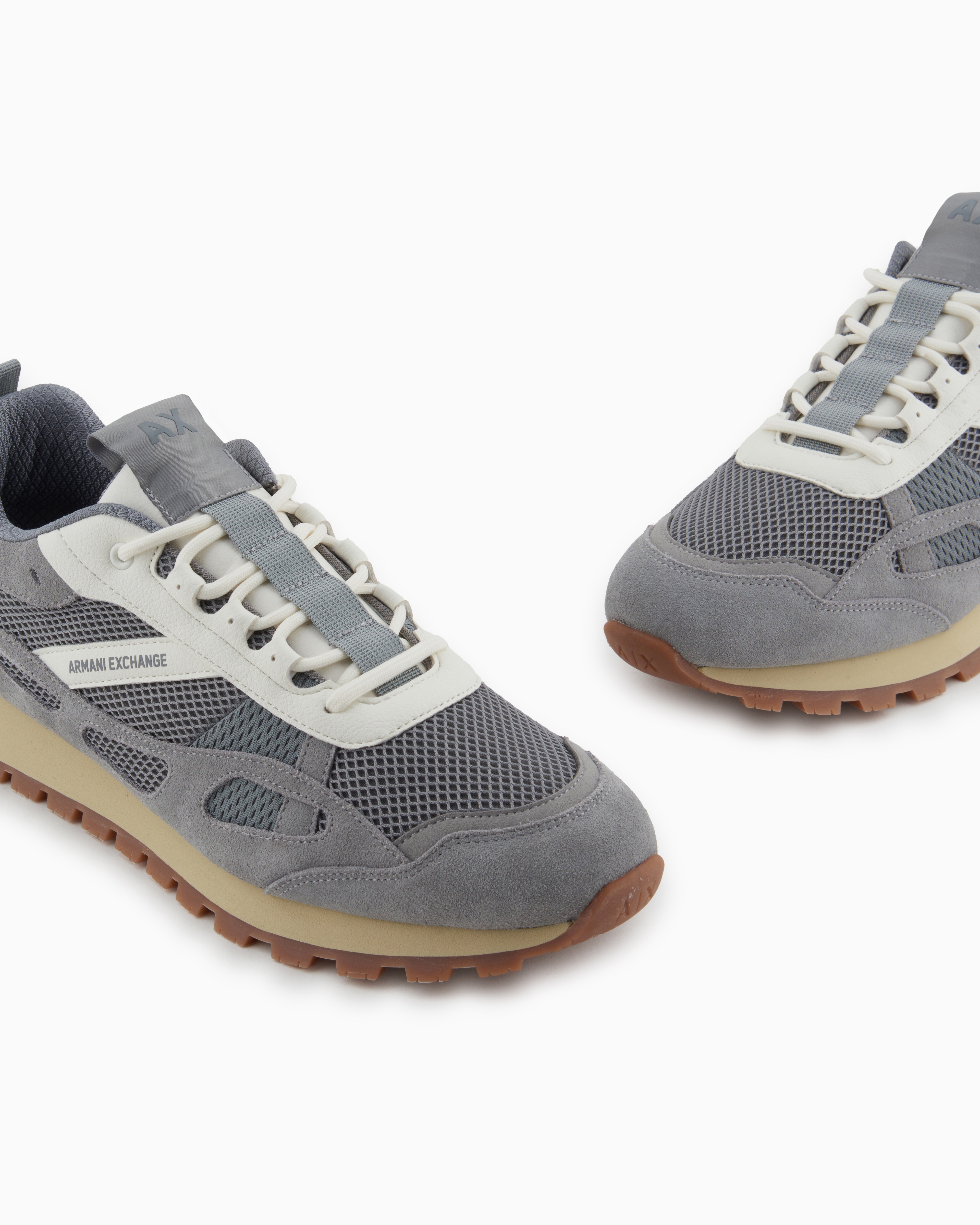Armani Exchange Mesh Suede Sneakers In Gray