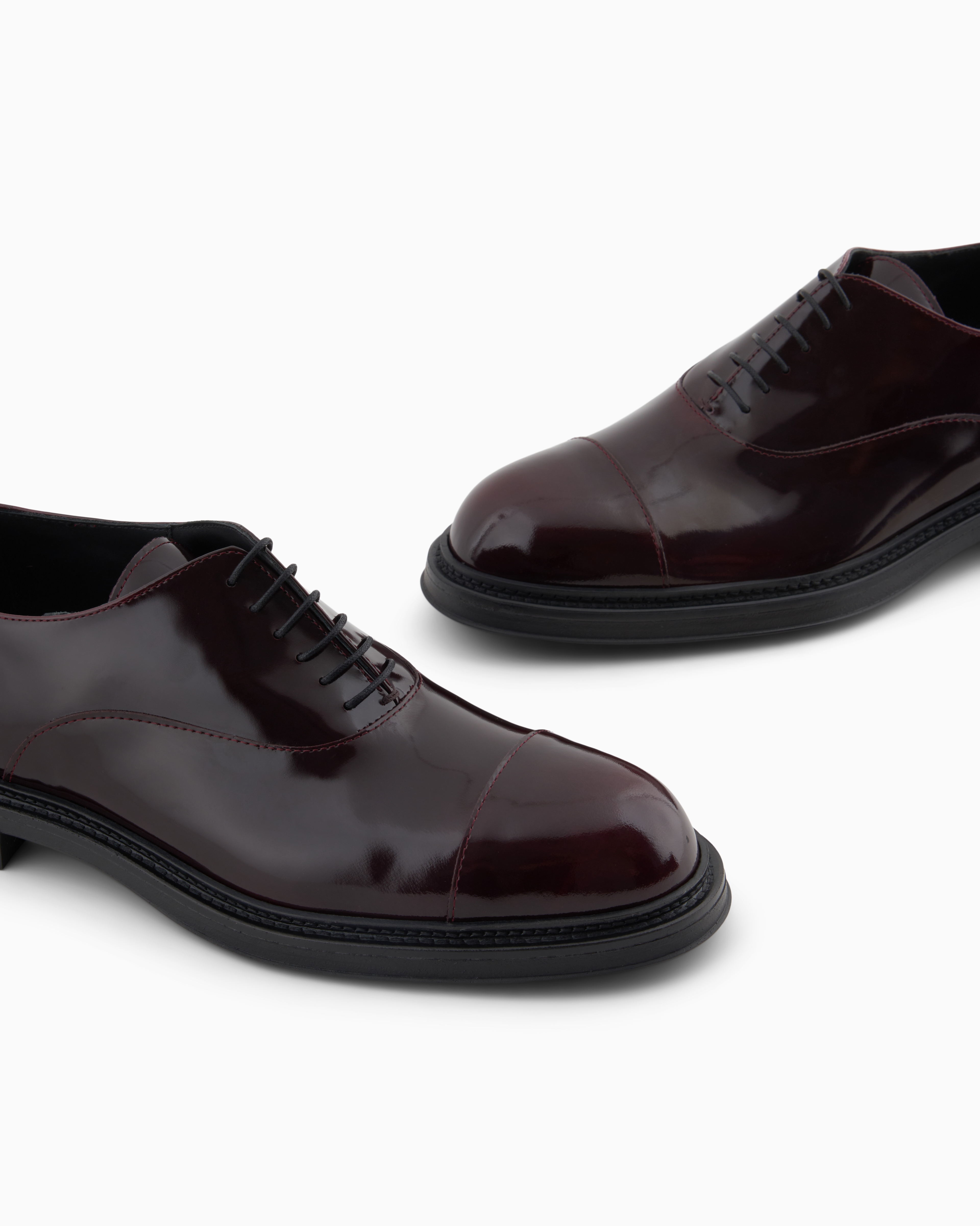 Emporio Armani Patent-leather Oxfords In Burgundy