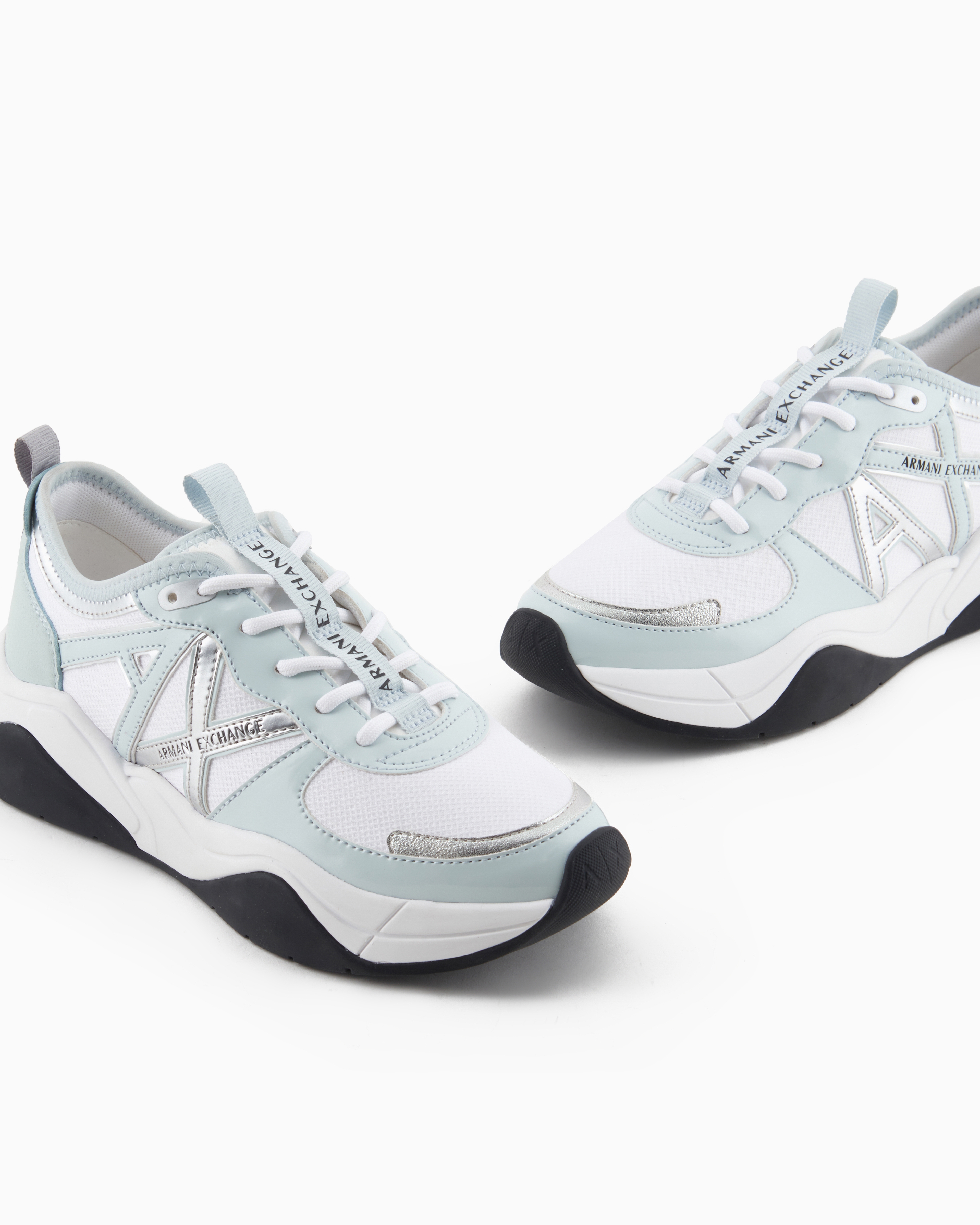 Armani Exchange Chunky Sneakers With Logo In Light Blue