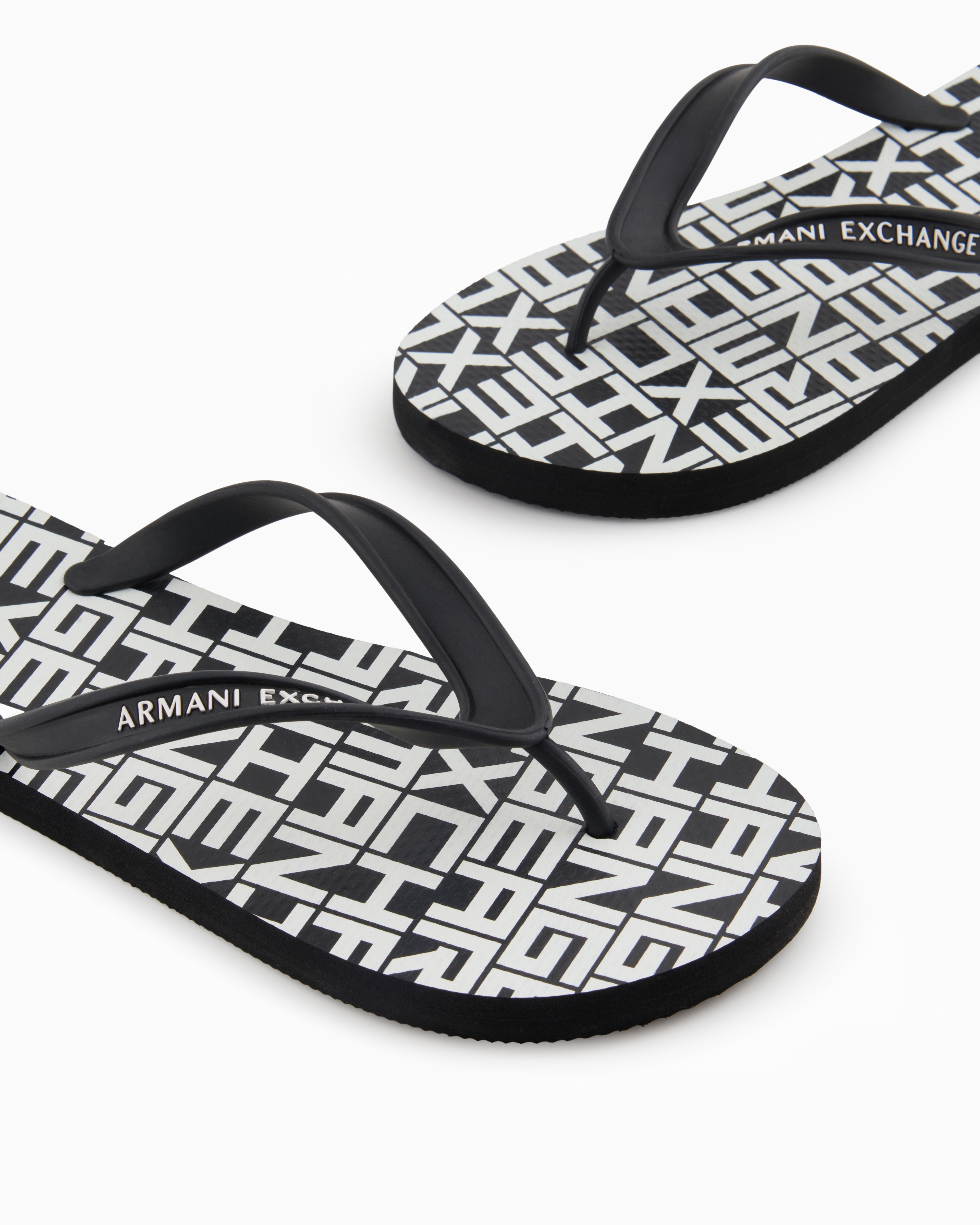 Armani Exchange Rubber Flip Flops With Logo Writing In Black