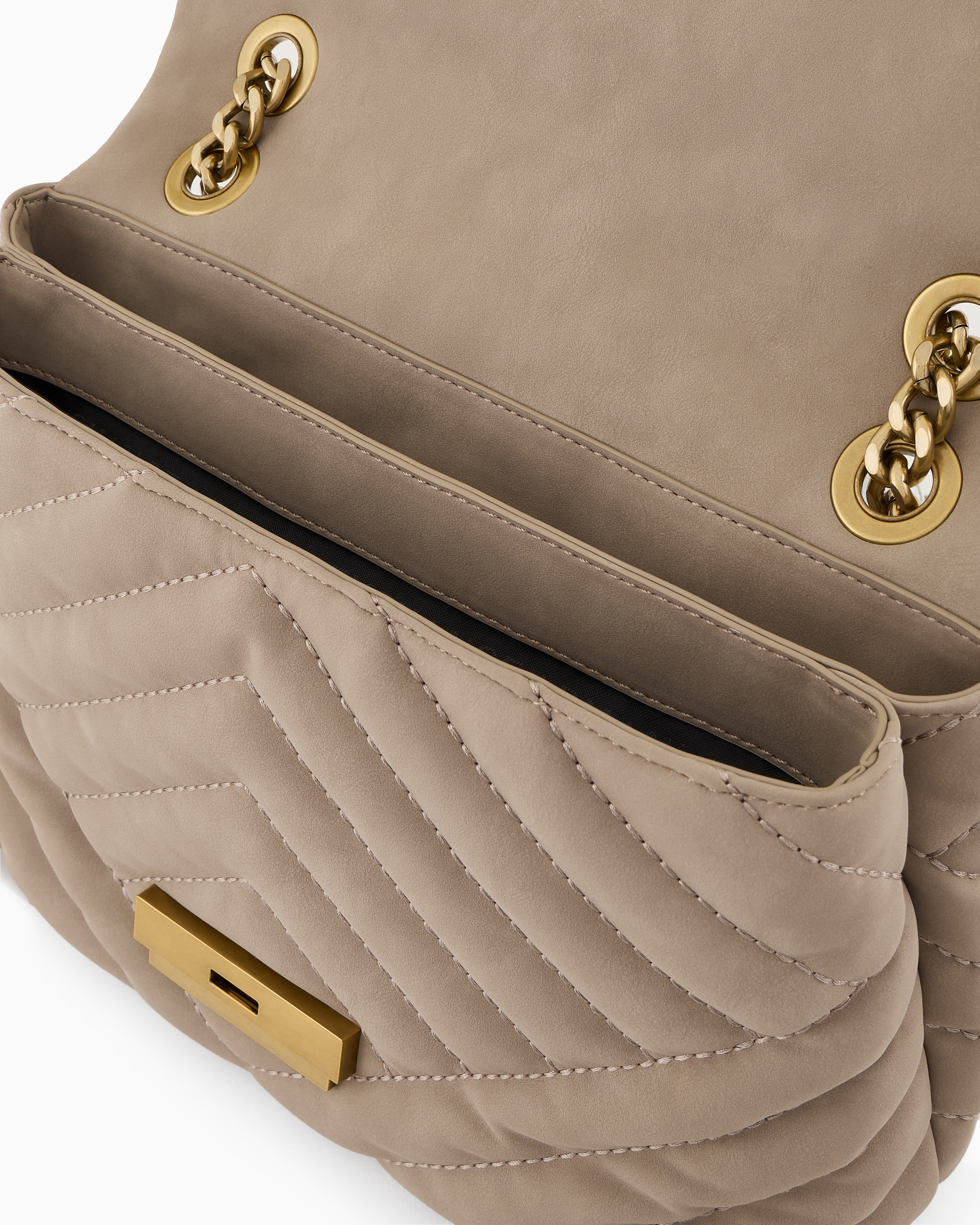 Armani Exchange Quilted Shoulder Bag With Chain In Beige