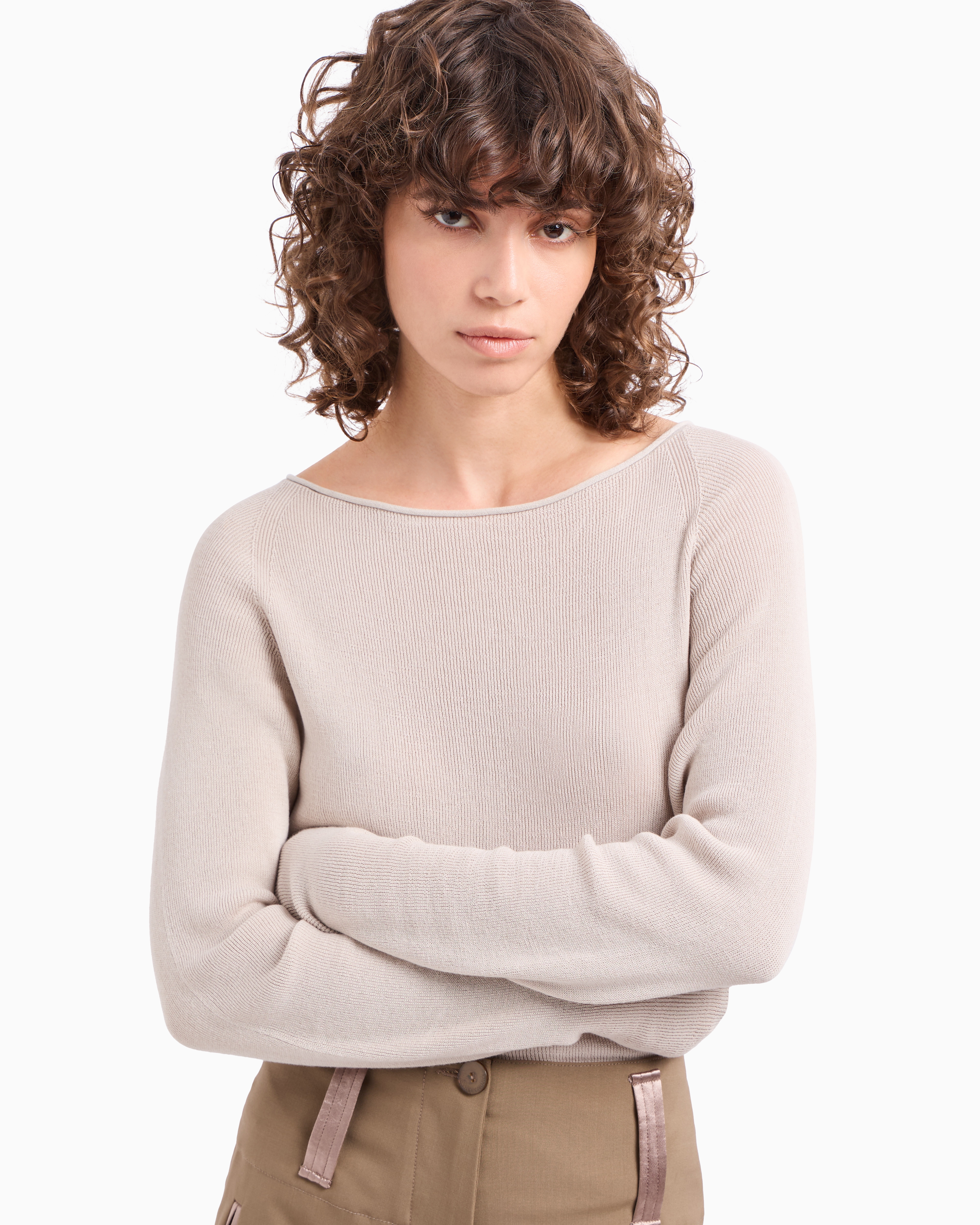 Emporio Armani Dawn To Dusk Ribbed Jumper In Beige