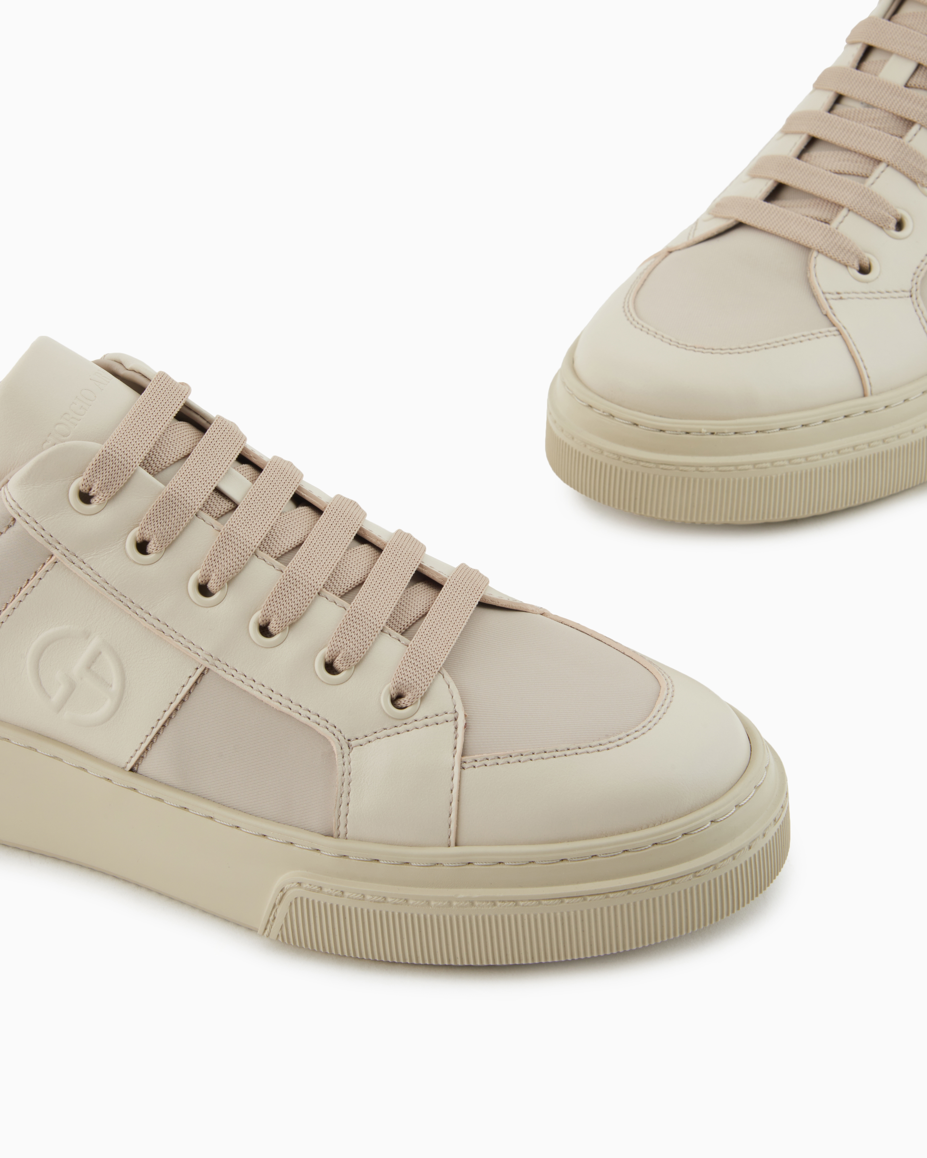 Giorgio Armani Nude Leather And Fabric Sneakers In Neutral