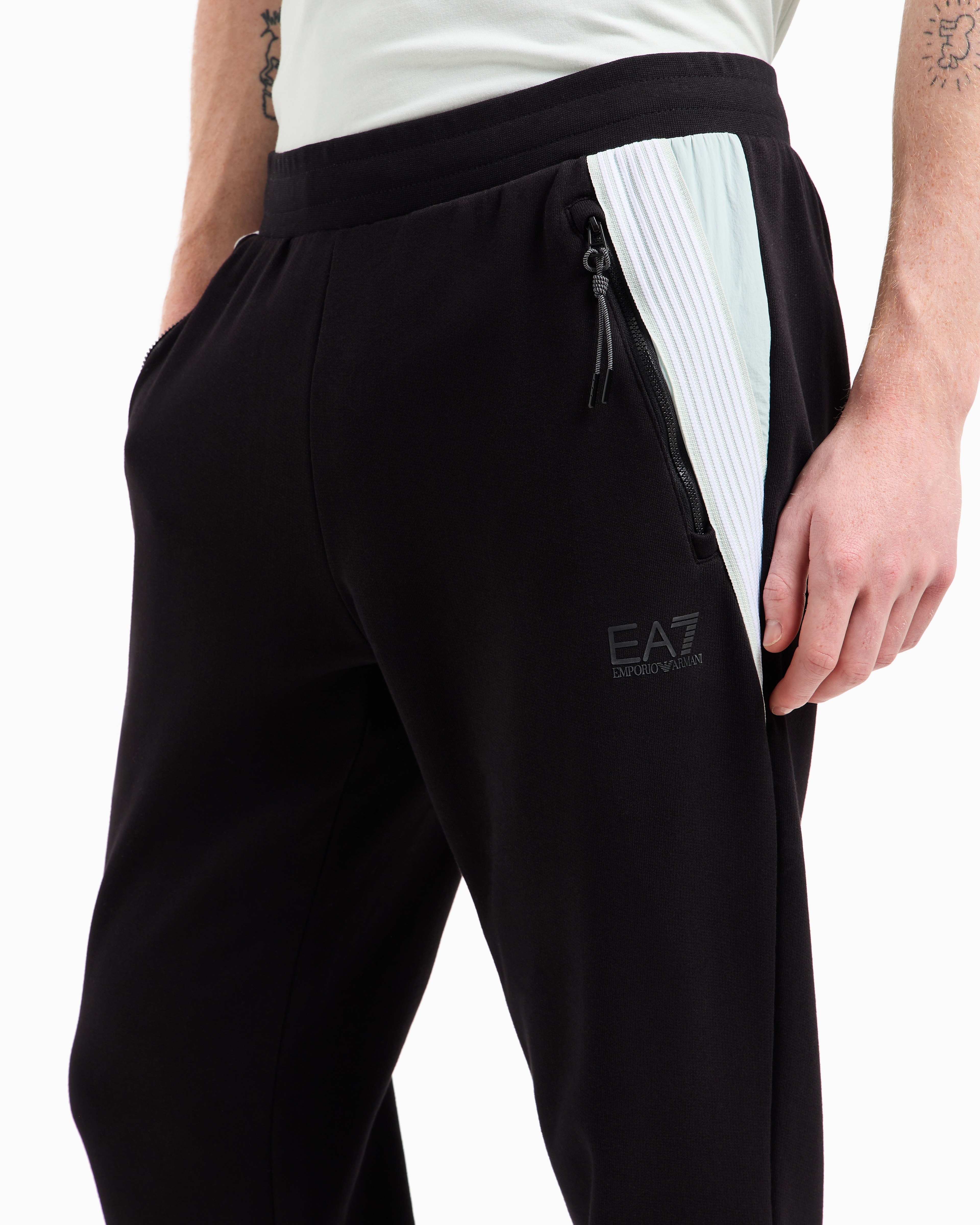 Ea7 7 Lines Cotton Joggers In Black