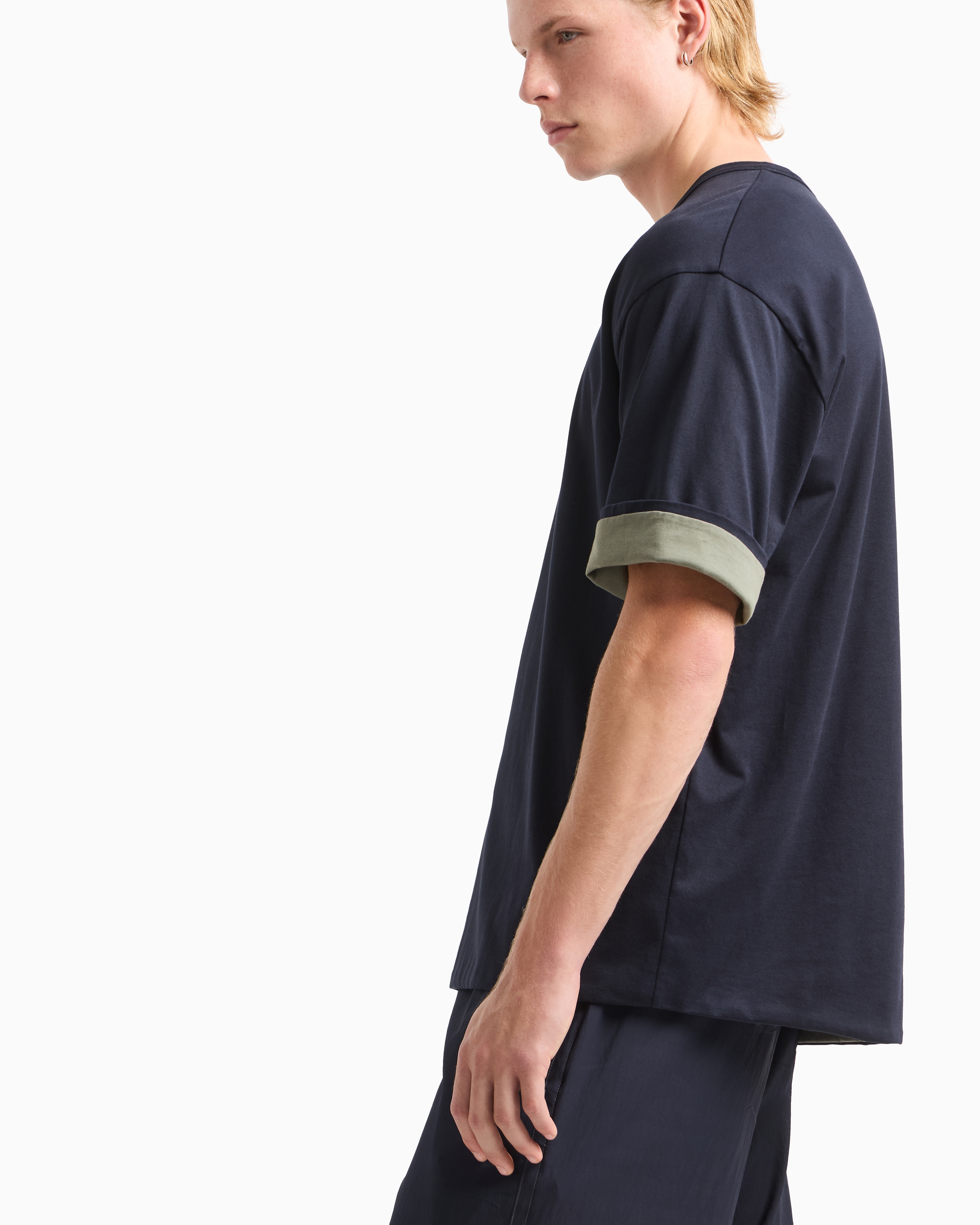 Emporio Armani Asv Silk-blend Jersey V-neck T-shirt In Navy_blue