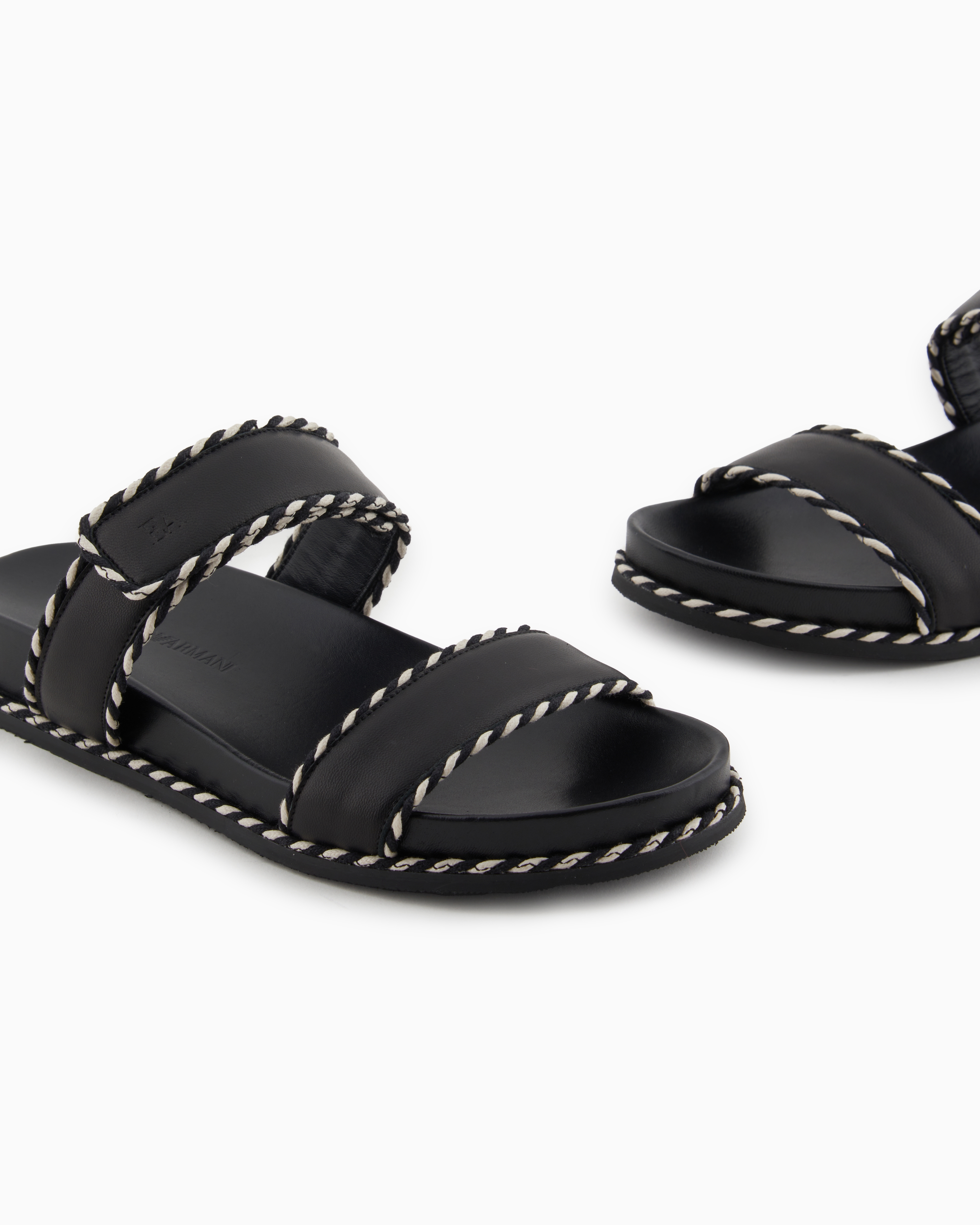 Emporio Armani Sandals With Nappa-leather Strap And Two-tone Edges In Black