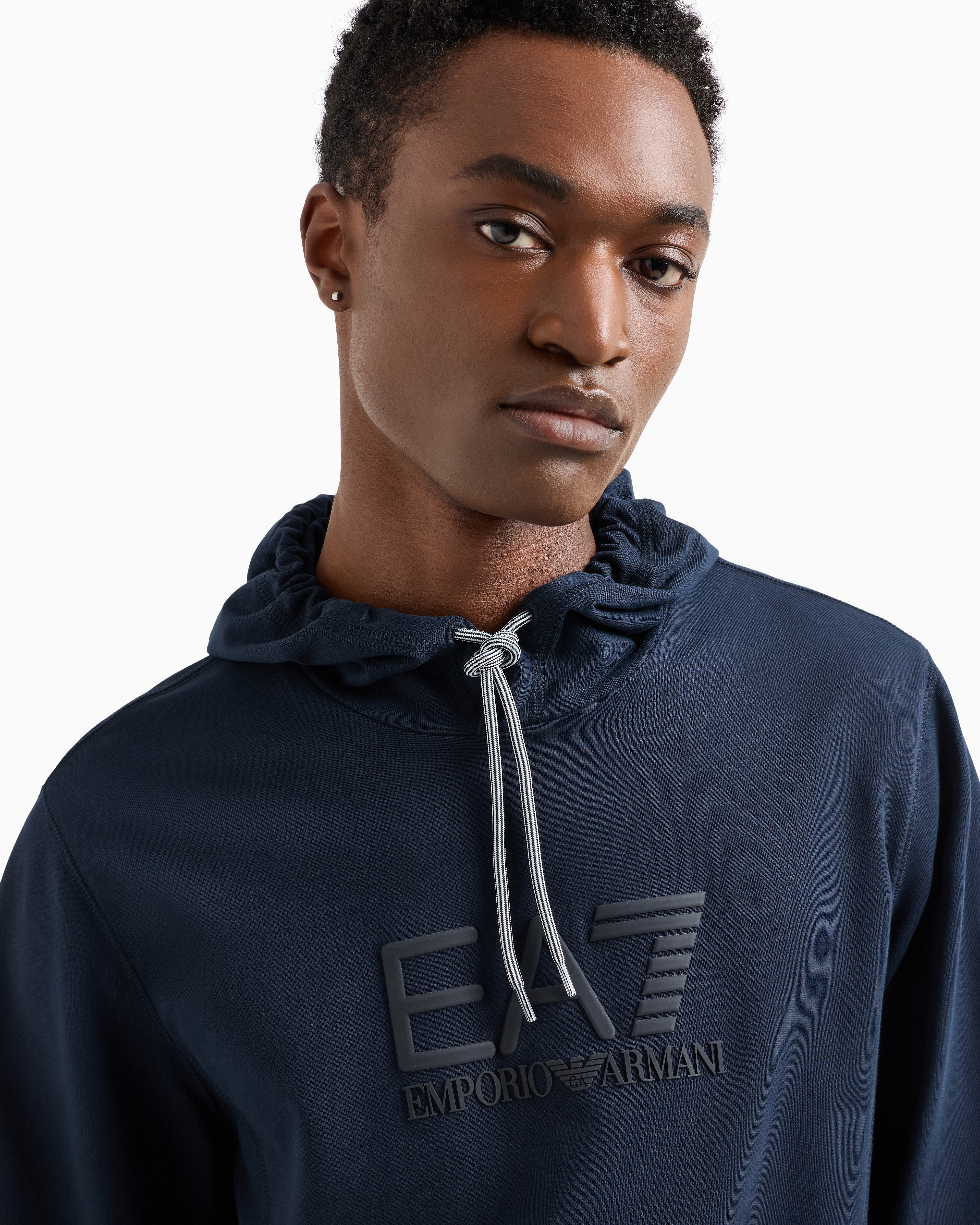 Ea7 Cotton Hooded Visibility Sweatshirt In Navy Blue