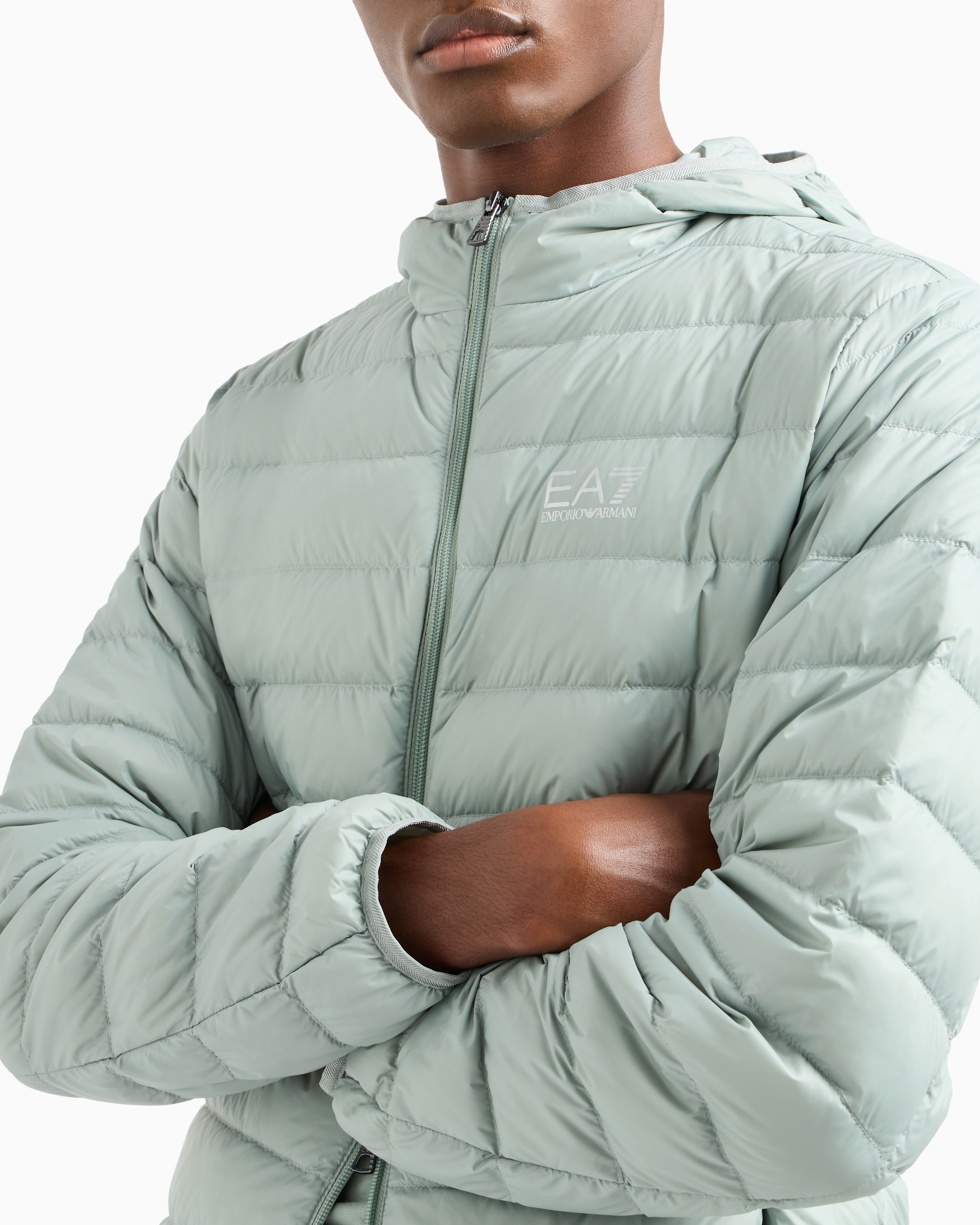 Ea7 Core Identity Packable Down Jacket With Hood In Green