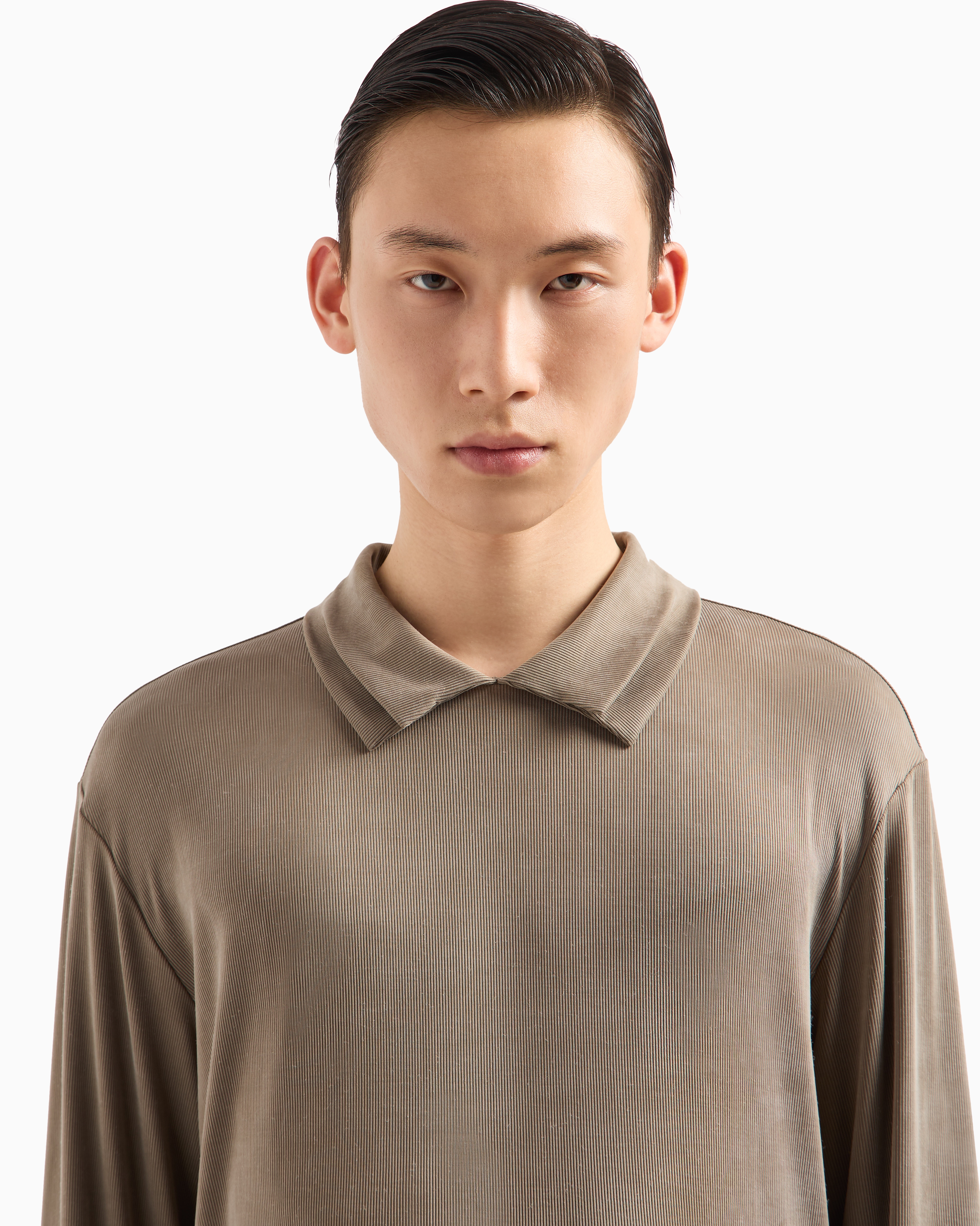 Emporio Armani Asv Icon Stretch-lyocell-poloshirt In Rippstrick-verarbeitung In Beige