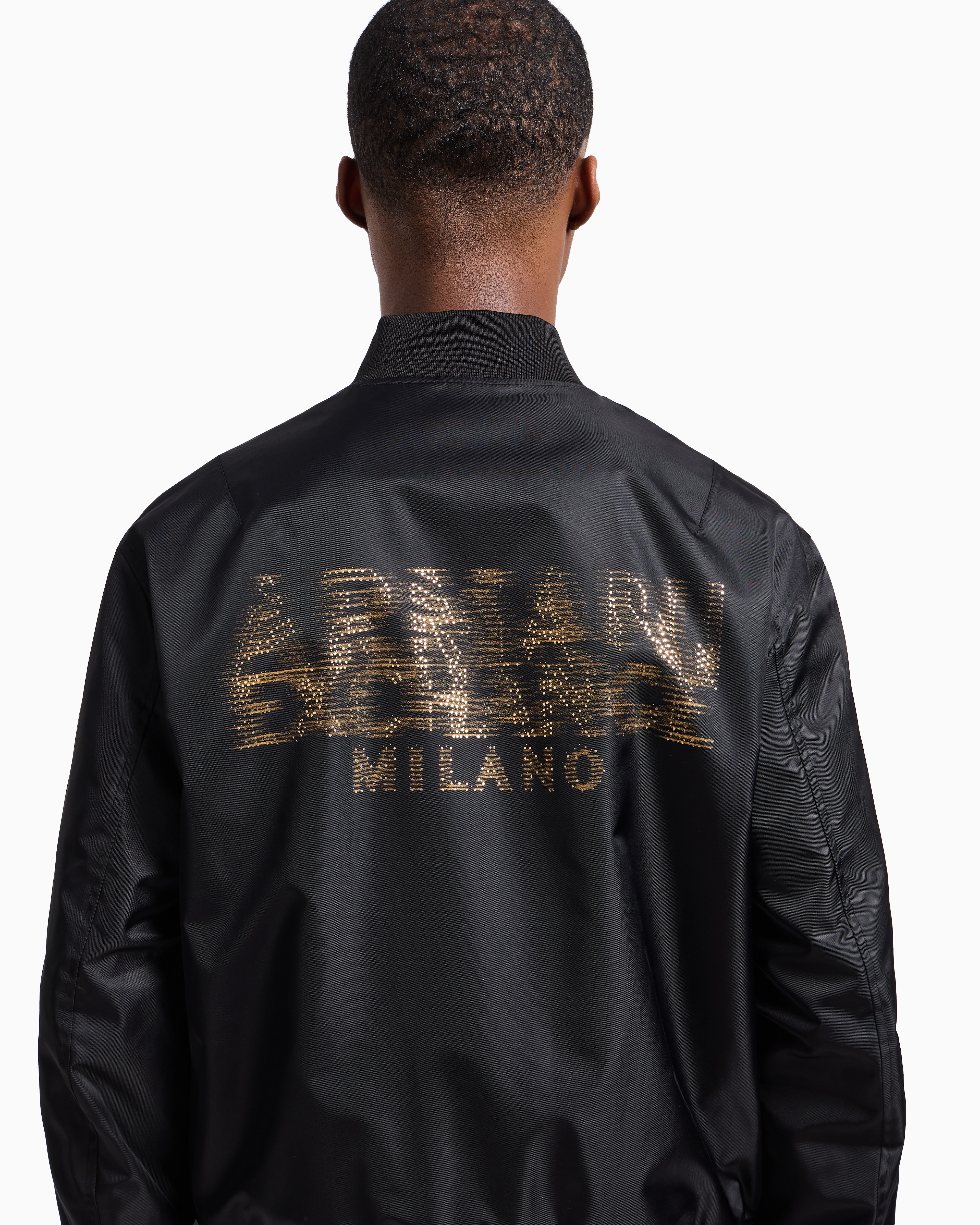 Armani Exchange Satin Bomber Jacket With Blurred Back Logo In Black