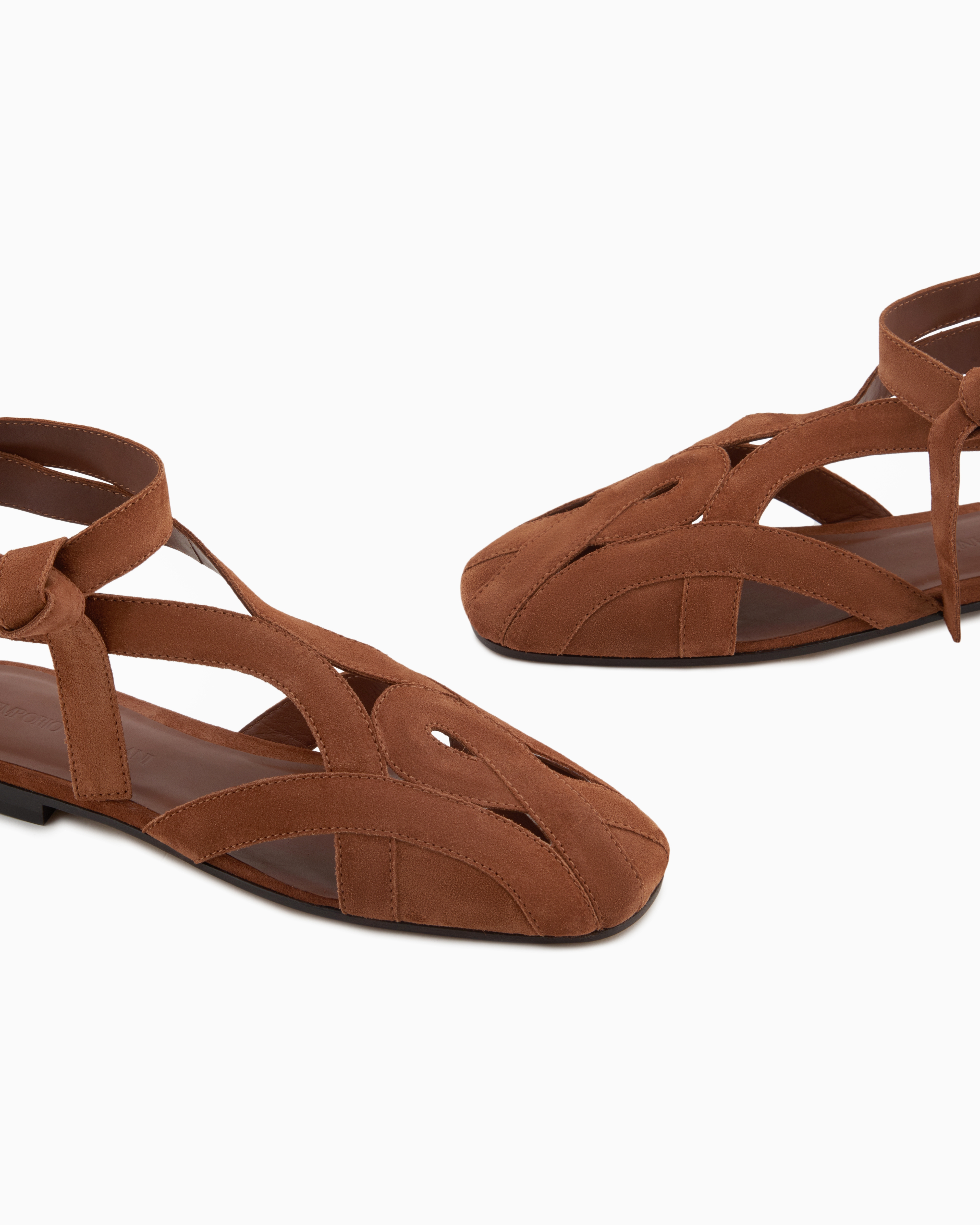 Emporio Armani Icon Suede Sandals With Cut-out And Strap In Beige