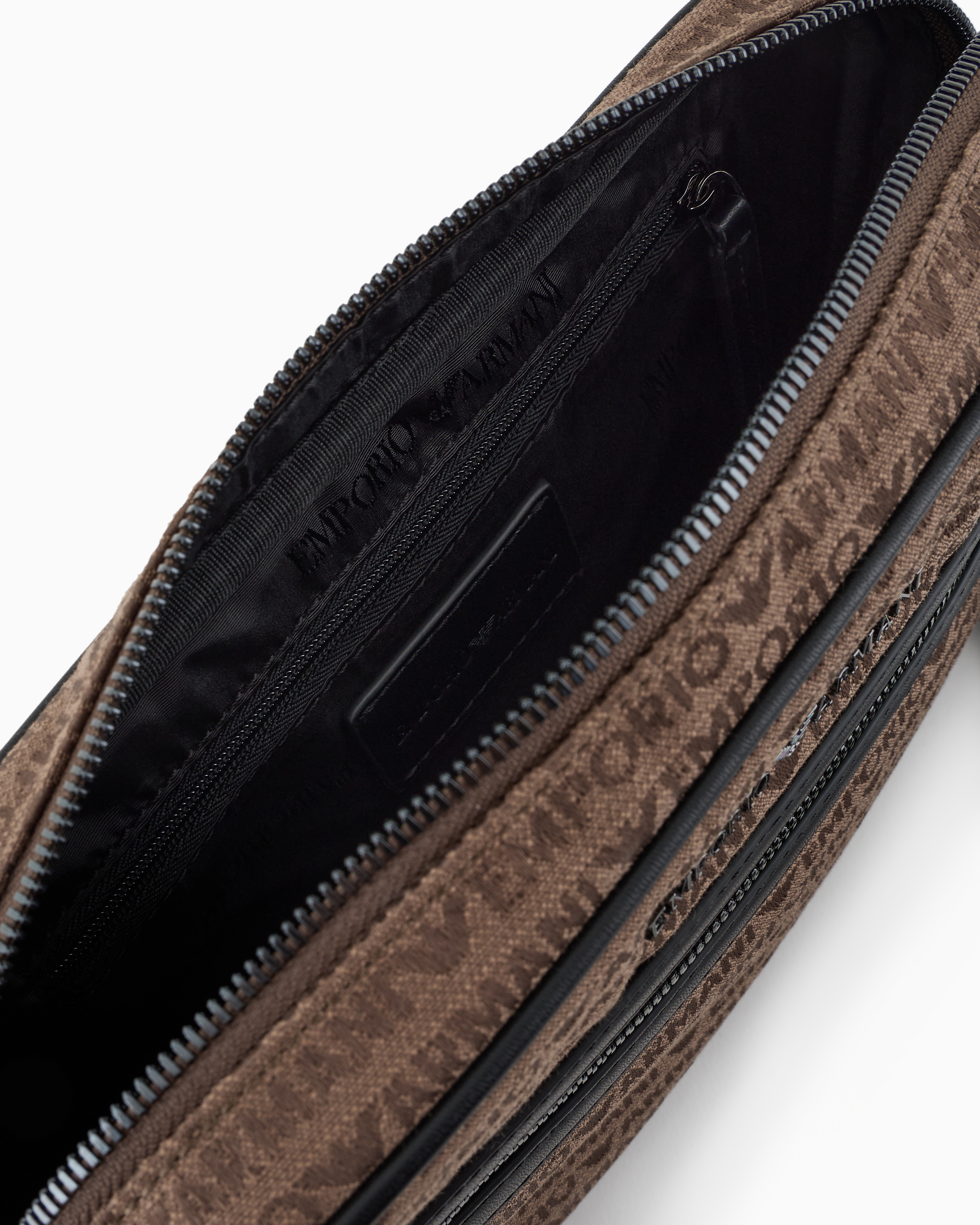 Jacquard shoulder bag with all-over lettering | Emporio Armani