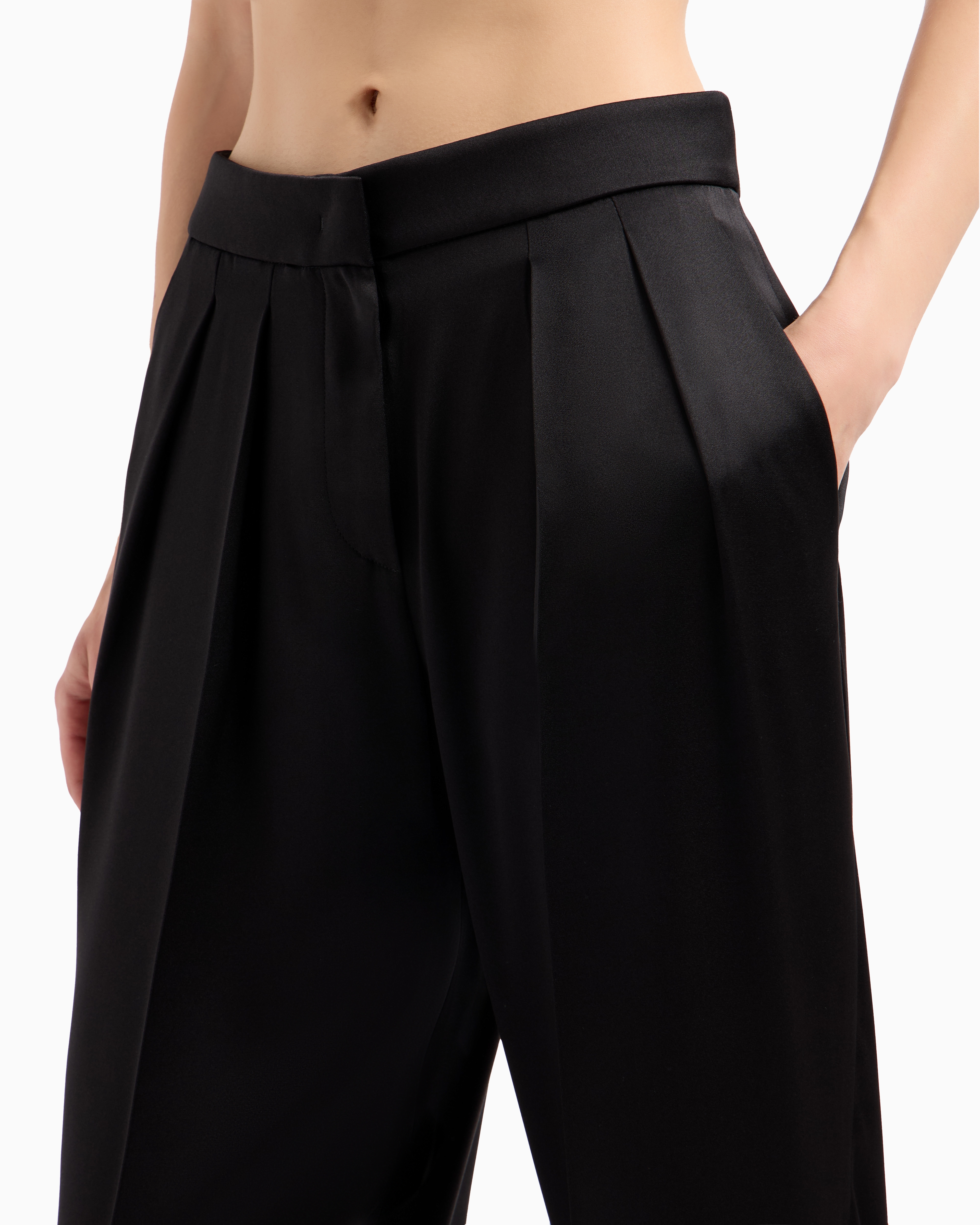 Giorgio Armani Double-sided Silk-satin Two-pleat Trousers In Black