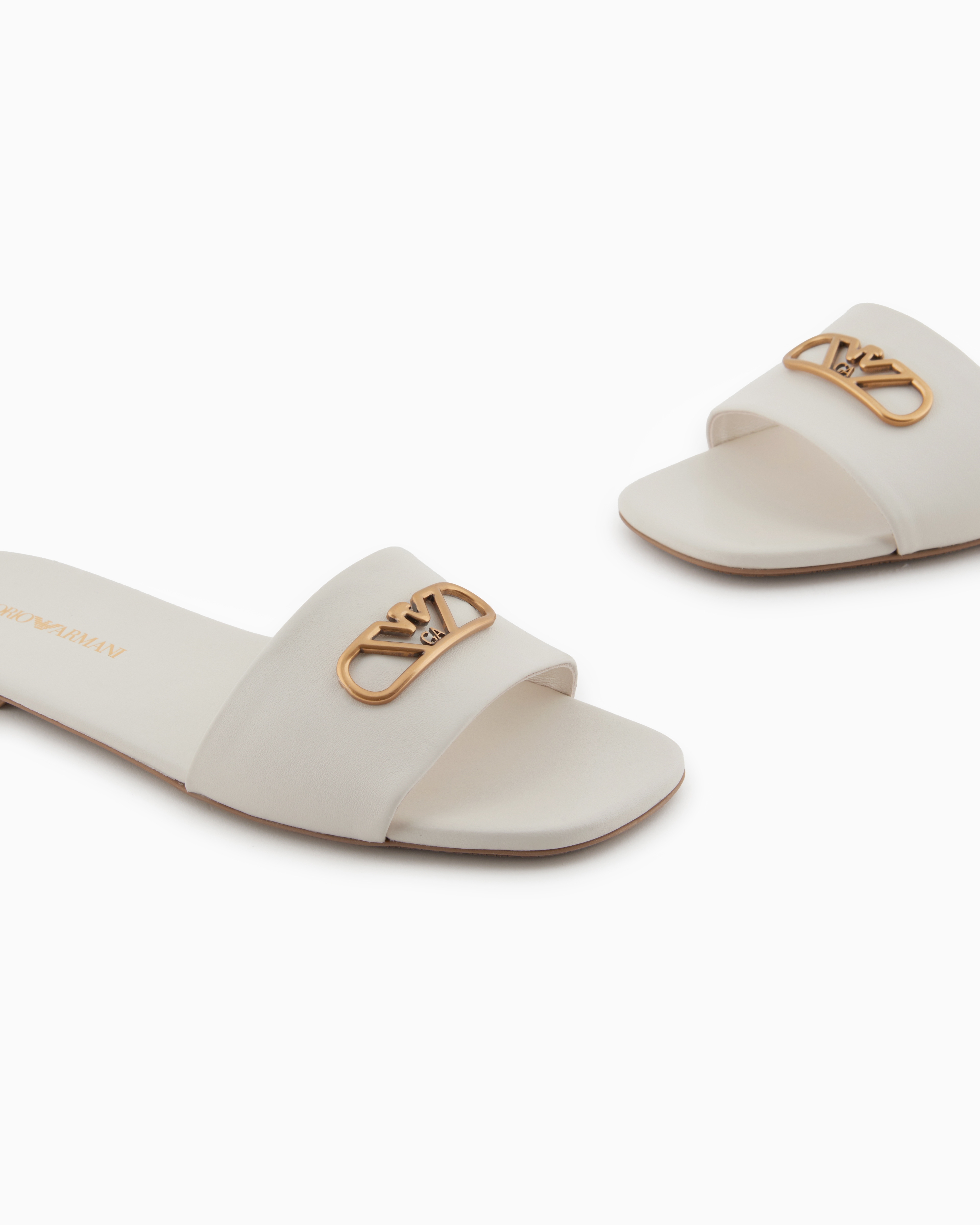 Emporio Armani Nappa-leather Sandals With Eagle Plate In White