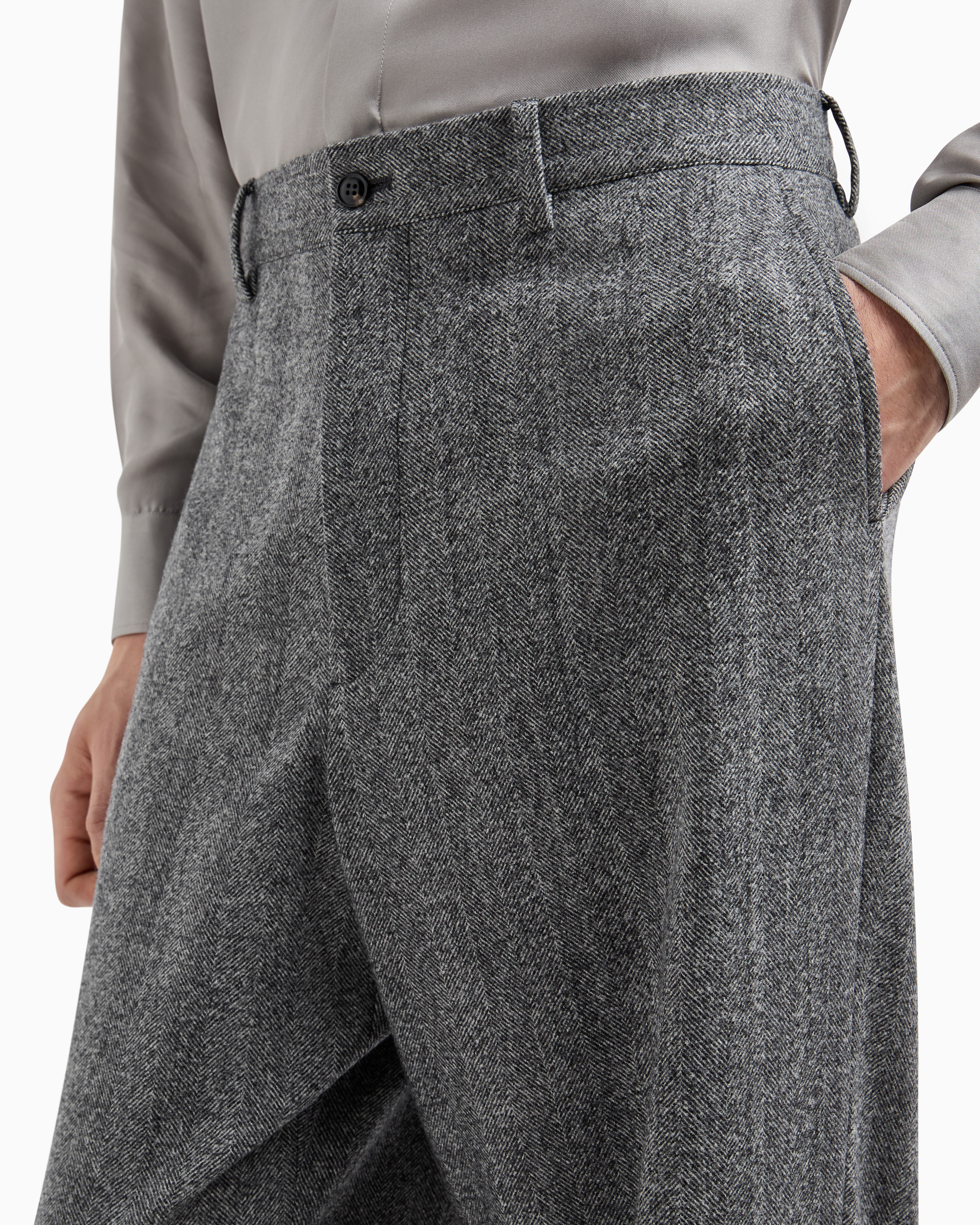 Giorgio Armani Chevron Jacquard Virgin Wool Flat-front Trousers
