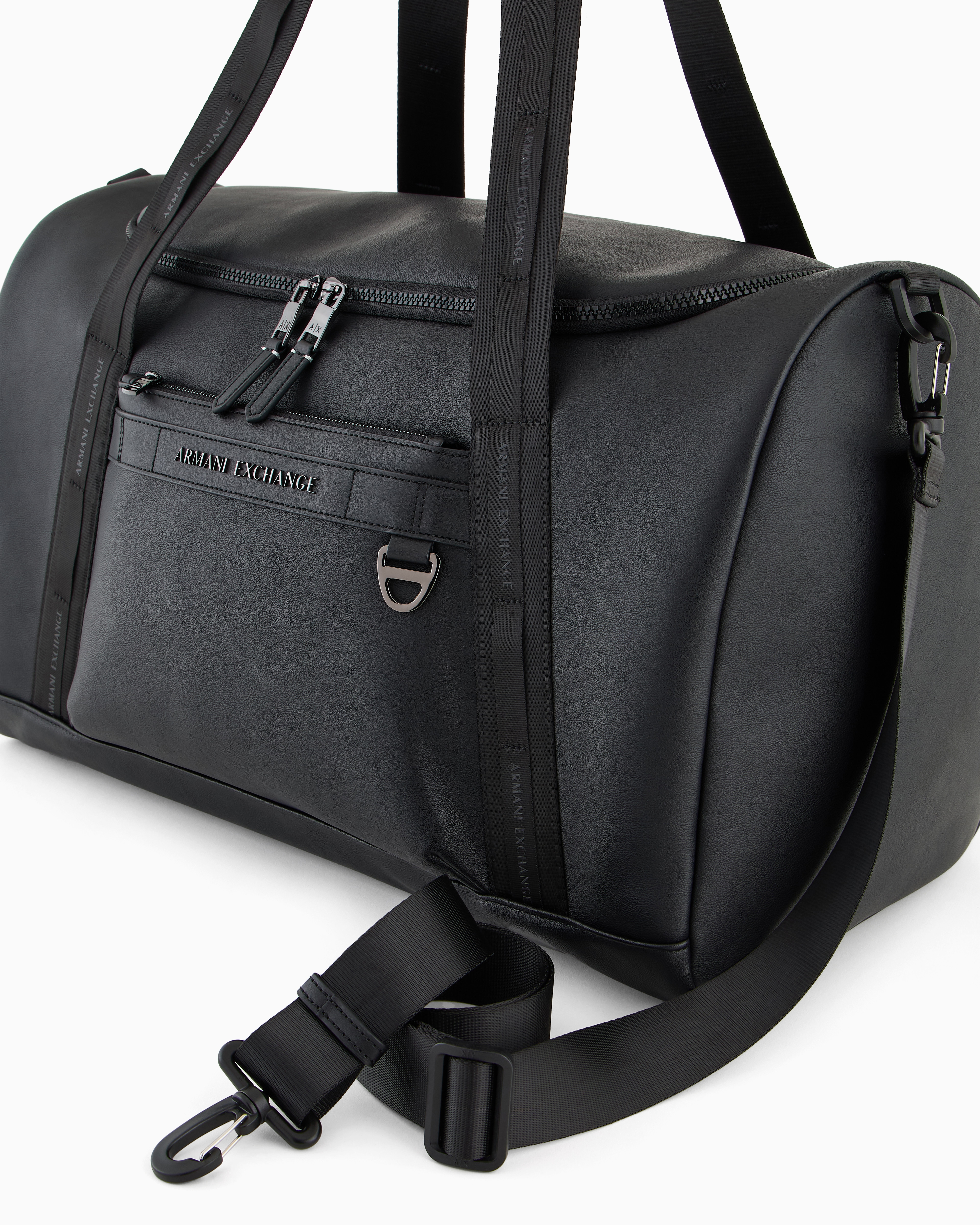 Armani Exchange Duffel Bag In Resistant Coated Material With Two Handles In Black