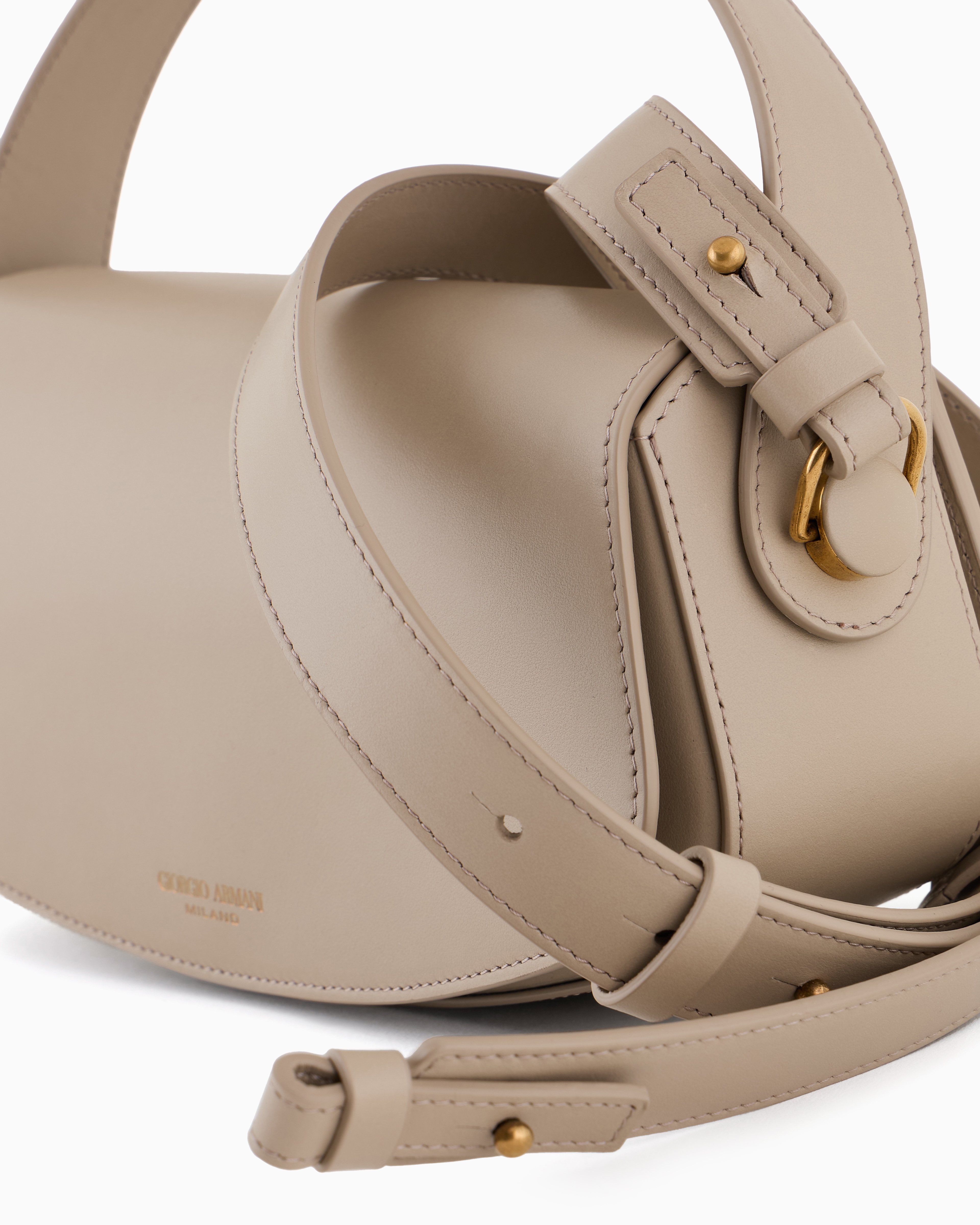 Giorgio Armani Womens  Foiled-branding Leather Top-handle Bag In Beige