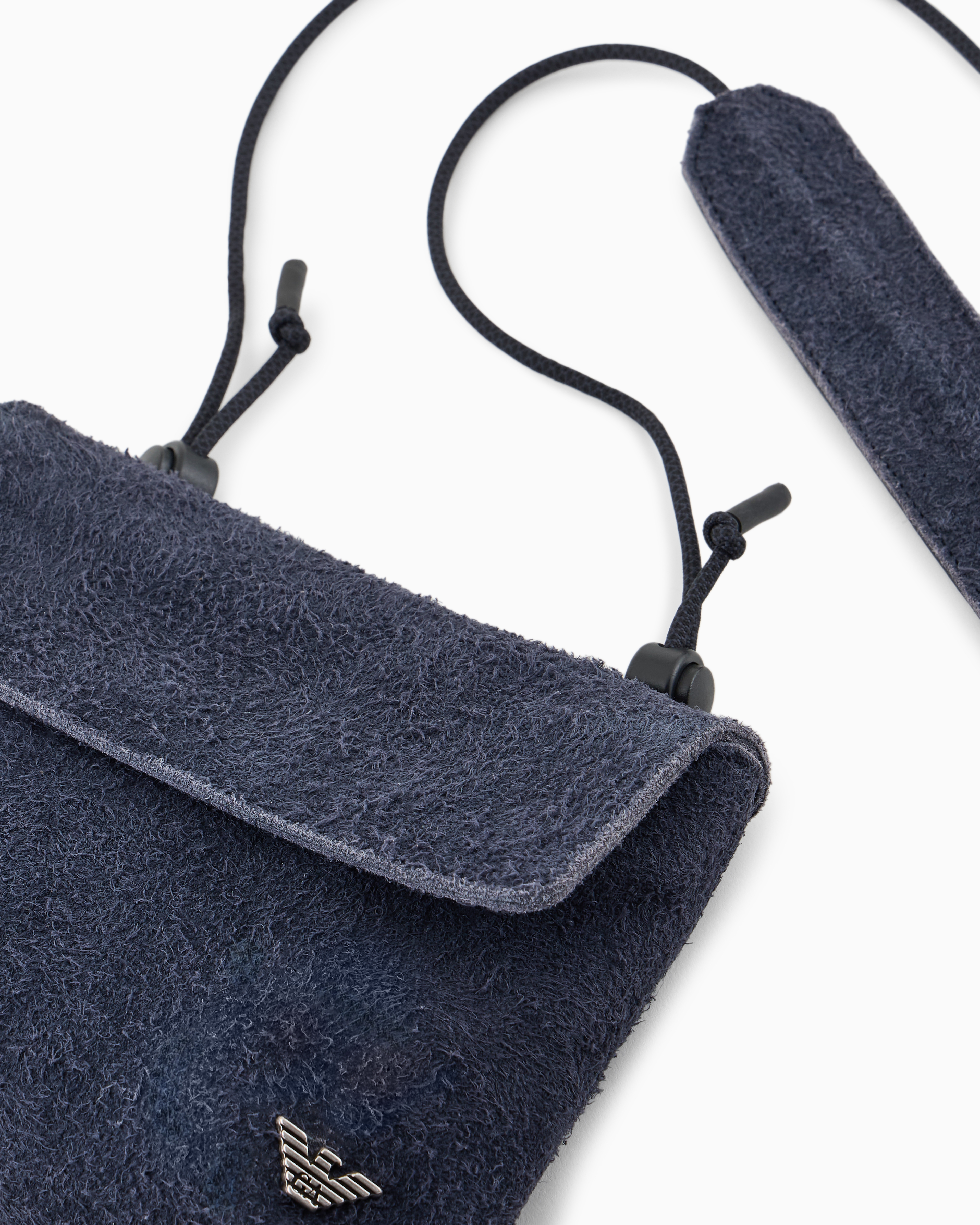 Emporio Armani Asv Suede Tech Case With Shoulder Strap From The Peace Capsule Collection In Navy Blue
