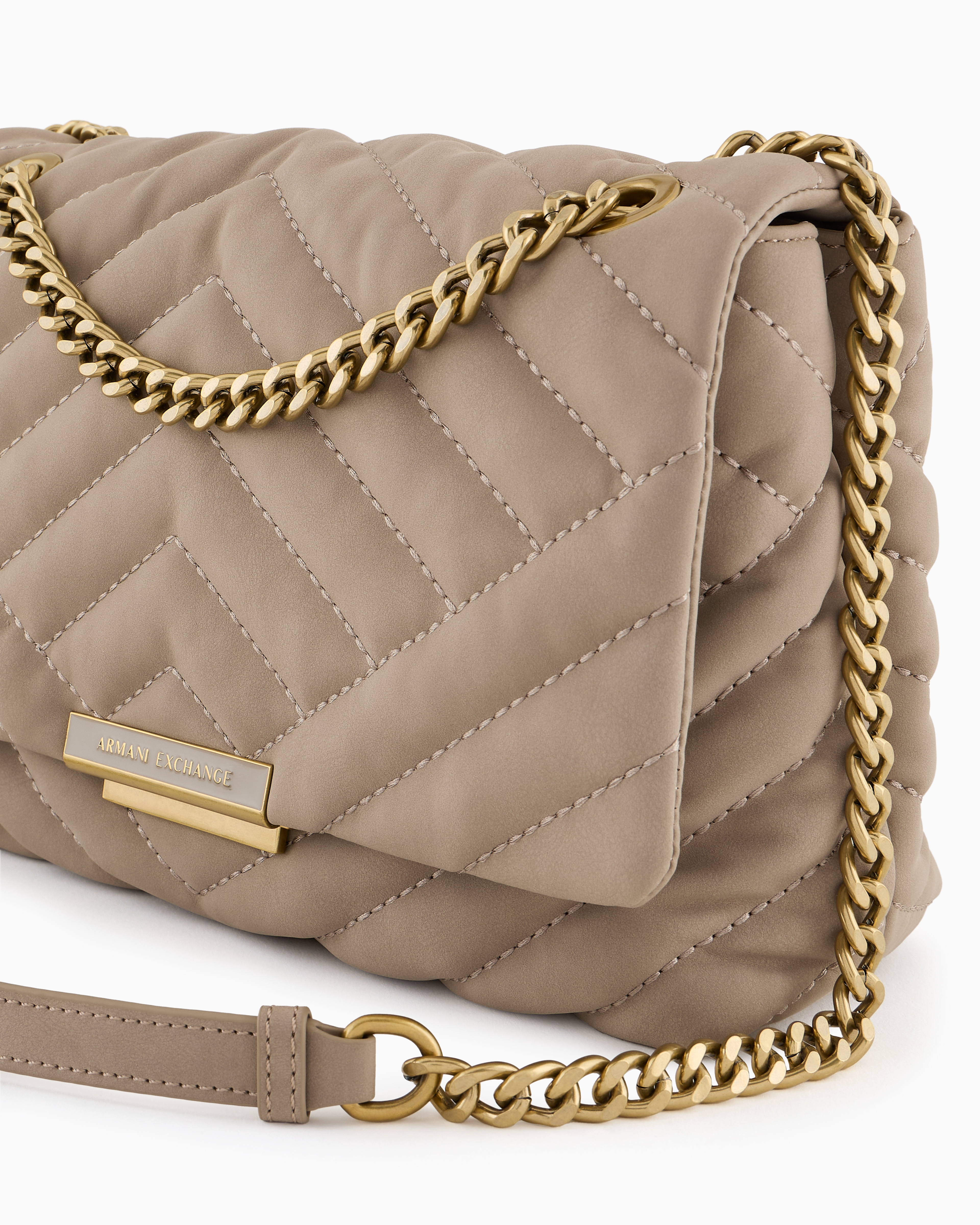 Armani Exchange Quilted Shoulder Bag With Chain In Beige